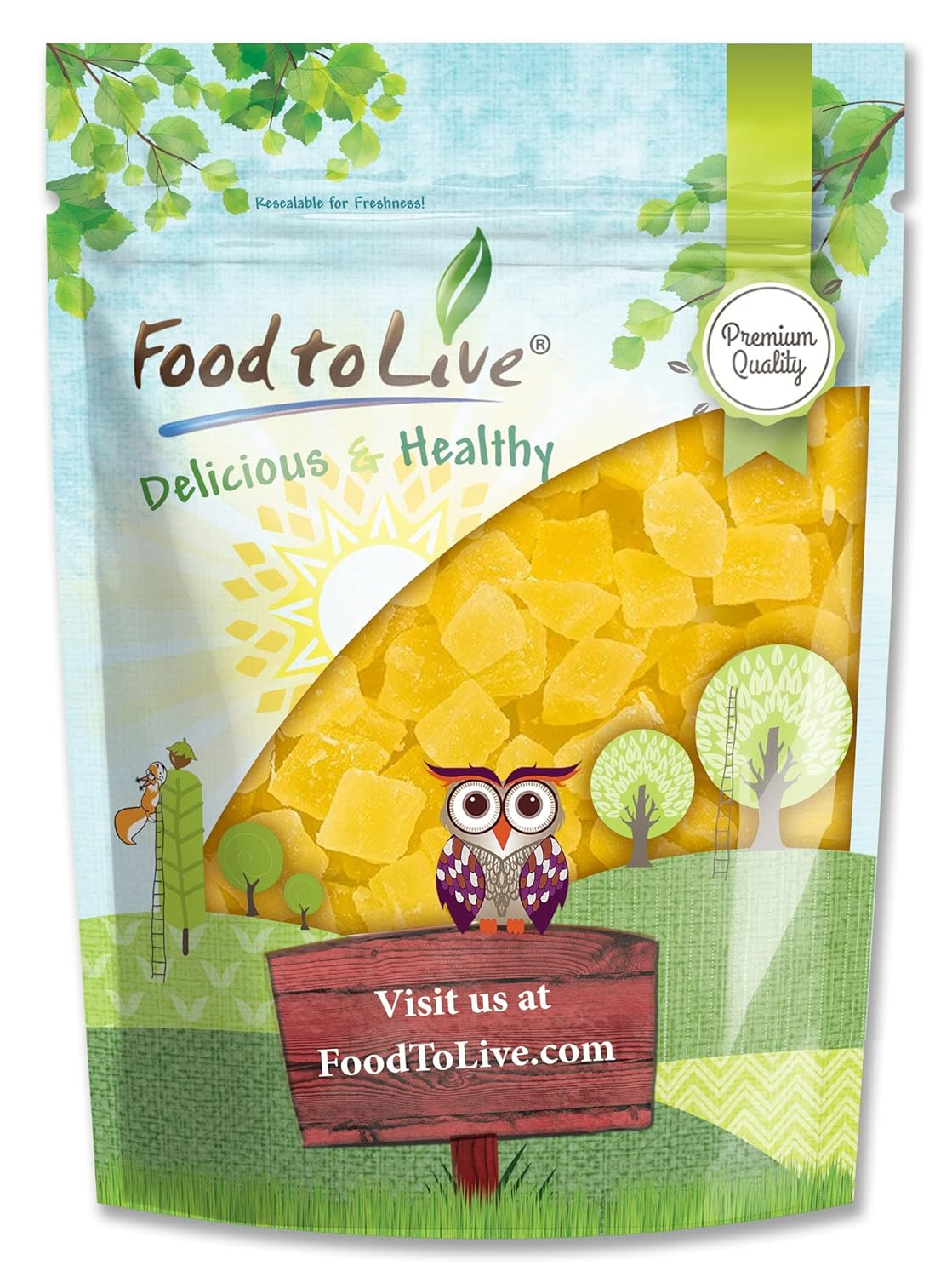 Diced Dried Pineapple, 0.5 Pounds — Kosher, Vegan — by Food to Live