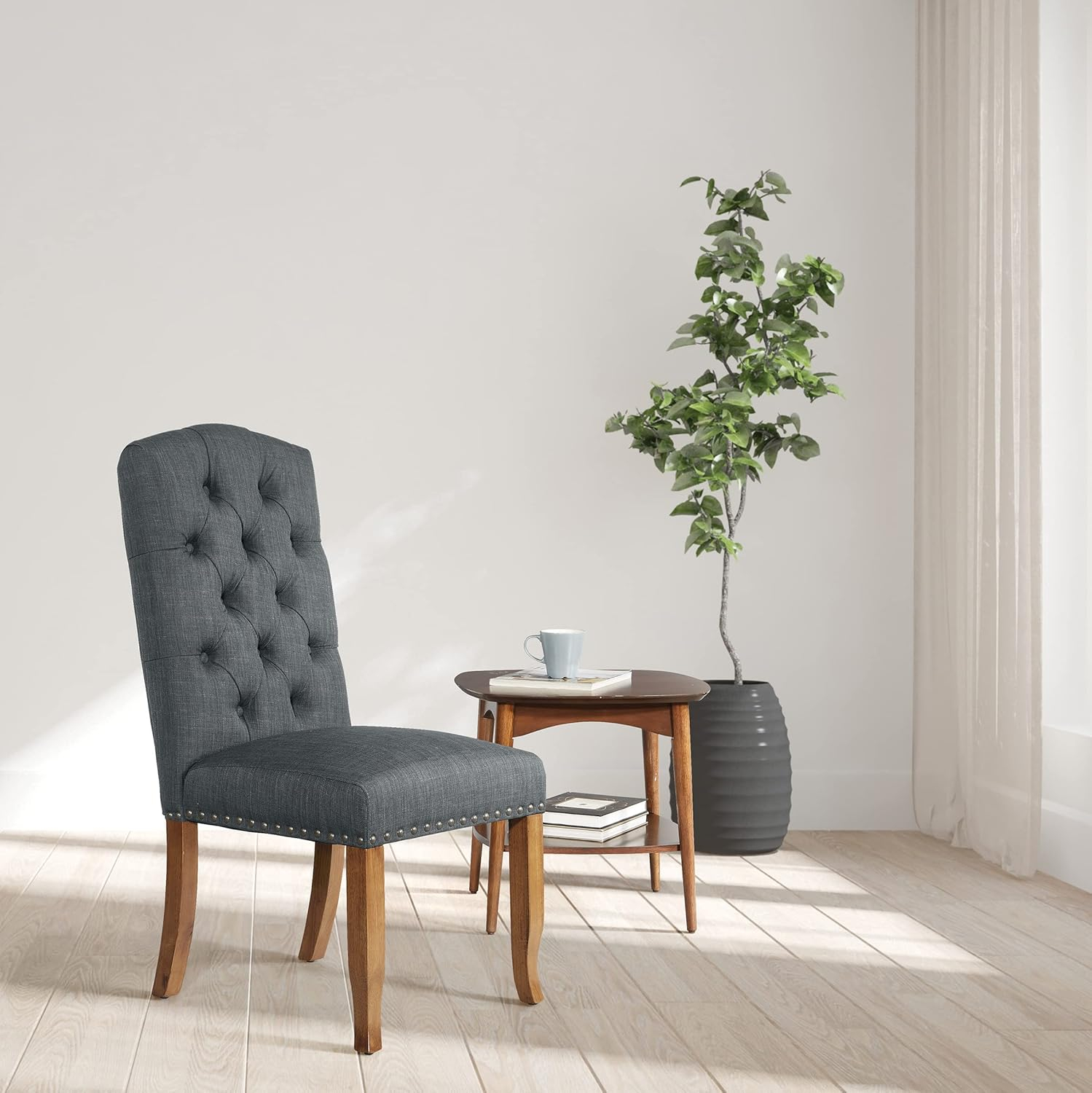 White Upholstered Parsons Side Chair with Wood Legs