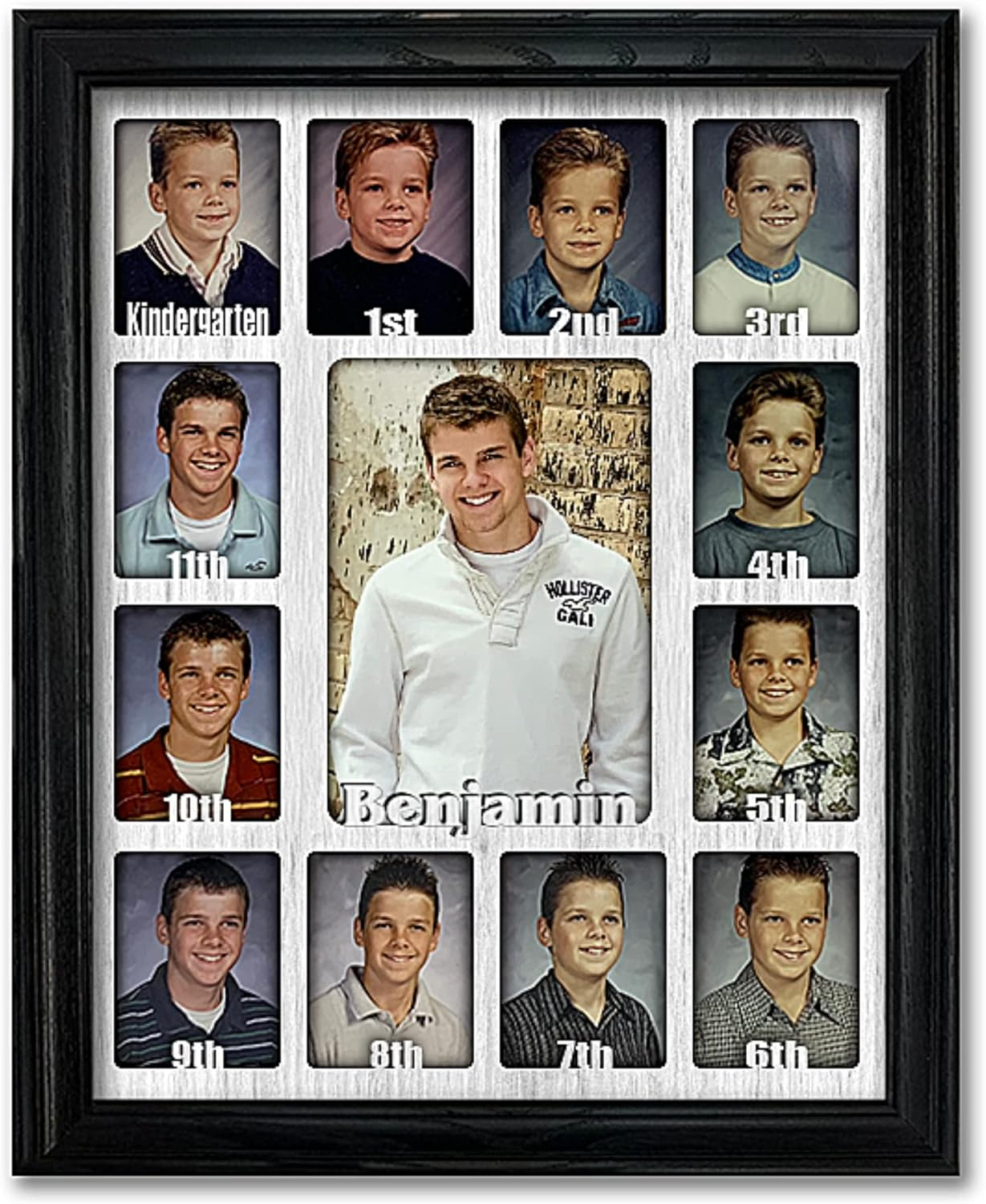 Black Wood Collage Picture Frame with White Mat for Graduation