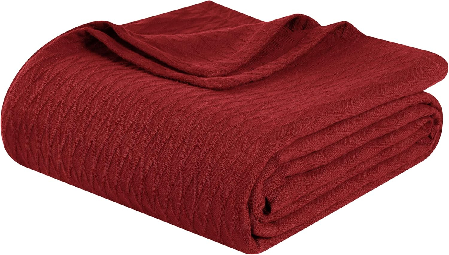 Superior Dobbyweave Knit Cotton Blanket, All Season Breathable Bed Blanket Twin Size, Burgundy