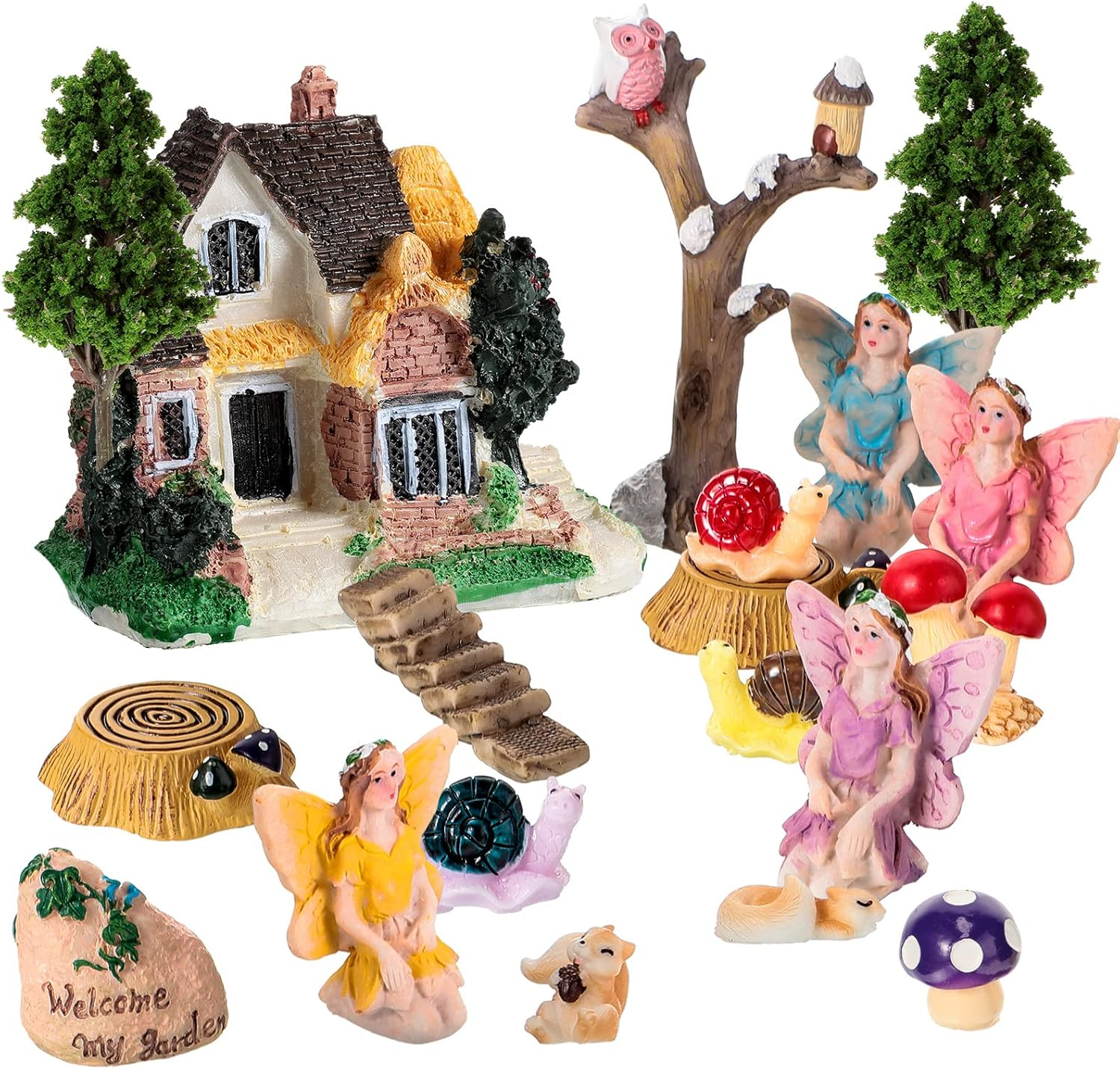 31 Pieces Fairy Garden Accessories Kit Miniatures House Supplies Fly Wing Dollhouse Gifts for Home Garden Lawn Decoration