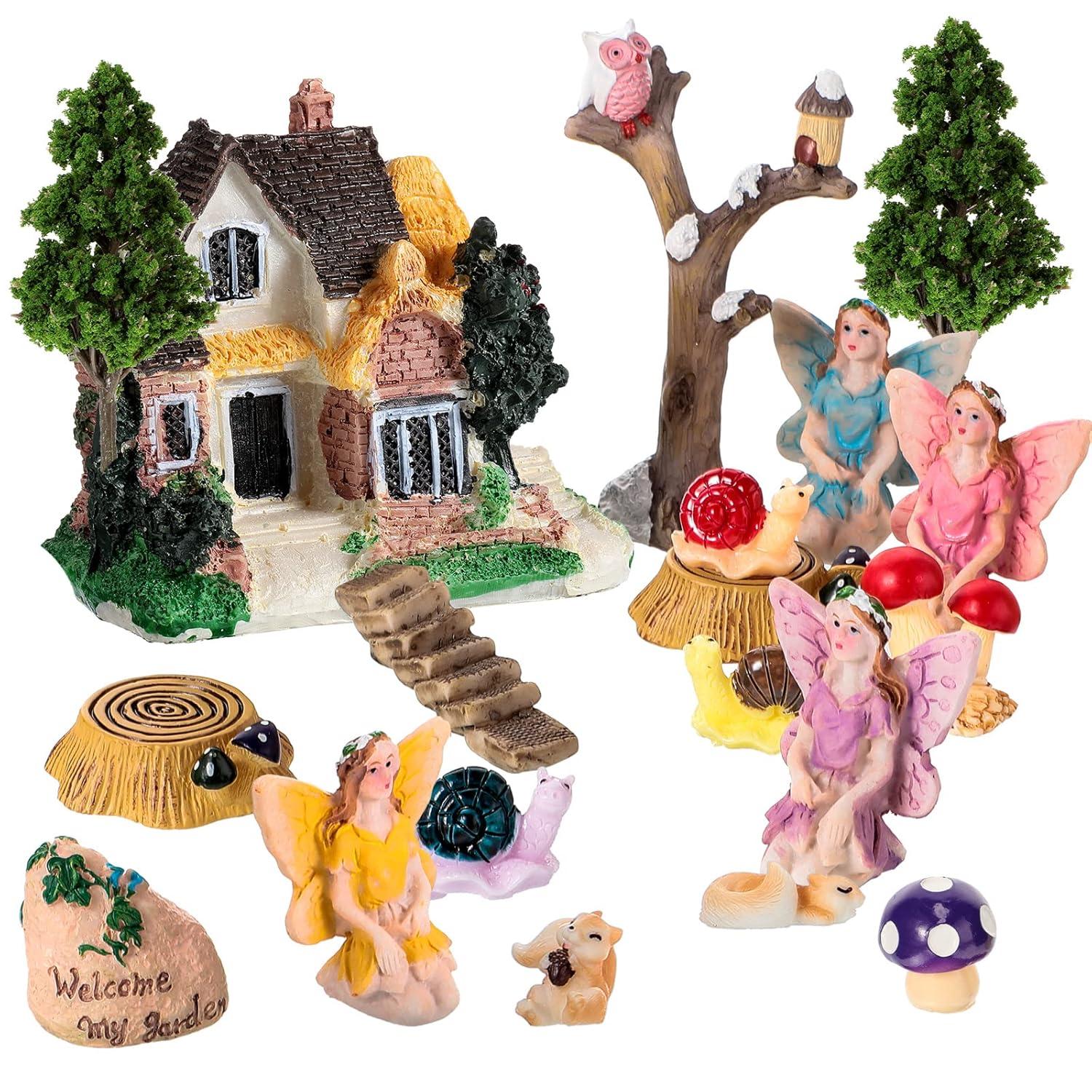 31 Pieces Fairy Garden Accessories Kit Miniatures House Supplies Fly Wing Dollhouse Gifts for Home Garden Lawn Decoration
