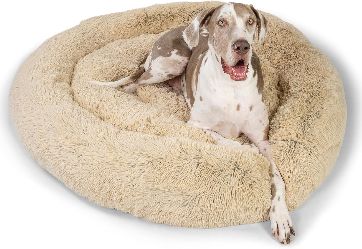 Best Friends by Sheri The Original Calming Donut Dog and Cat Bed Shag 2XL Dog Bed for Big Dogs, Taupe, 54" x 54"