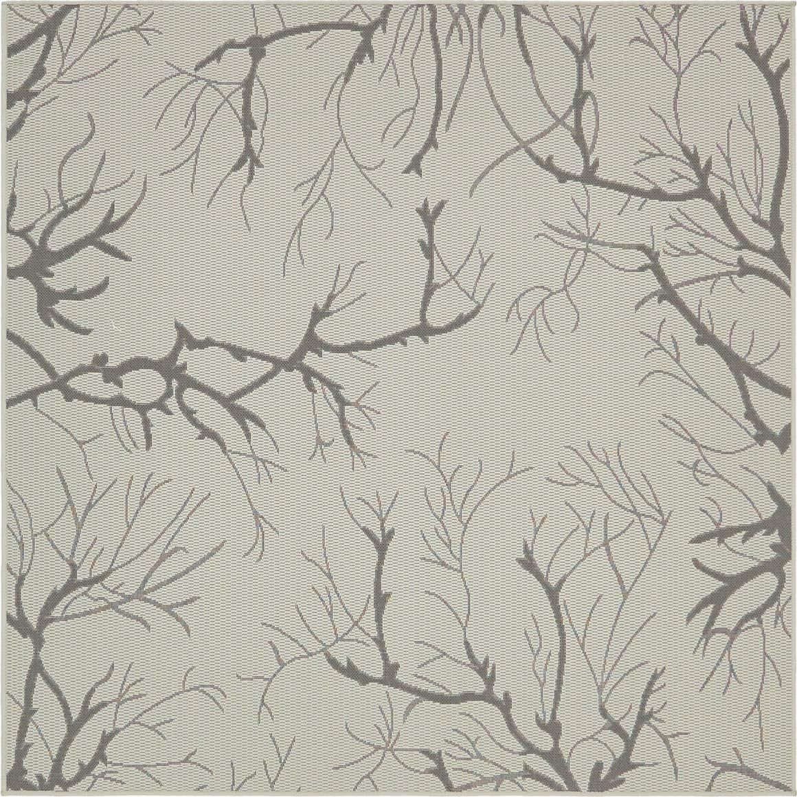 Unique Loom Branch Outdoor Botanical Rug , 6' 1" x 6' 1" ,Light Gray
