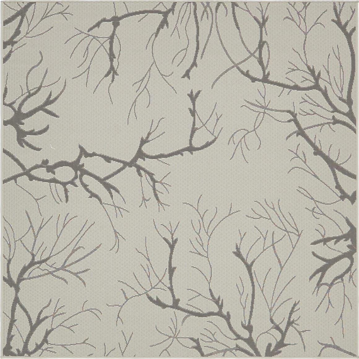 Unique Loom Branch Outdoor Botanical Rug , 6' 1" x 6' 1" ,Light Gray