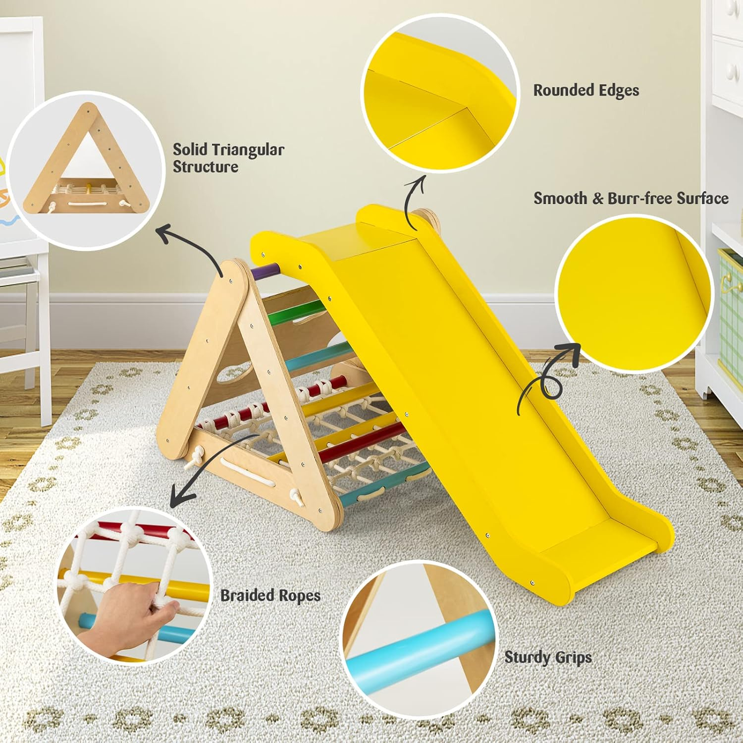 Infans 4 in 1 Wooden Climbing Triangle Set  Triangle Climber w/Ramp Multi-color