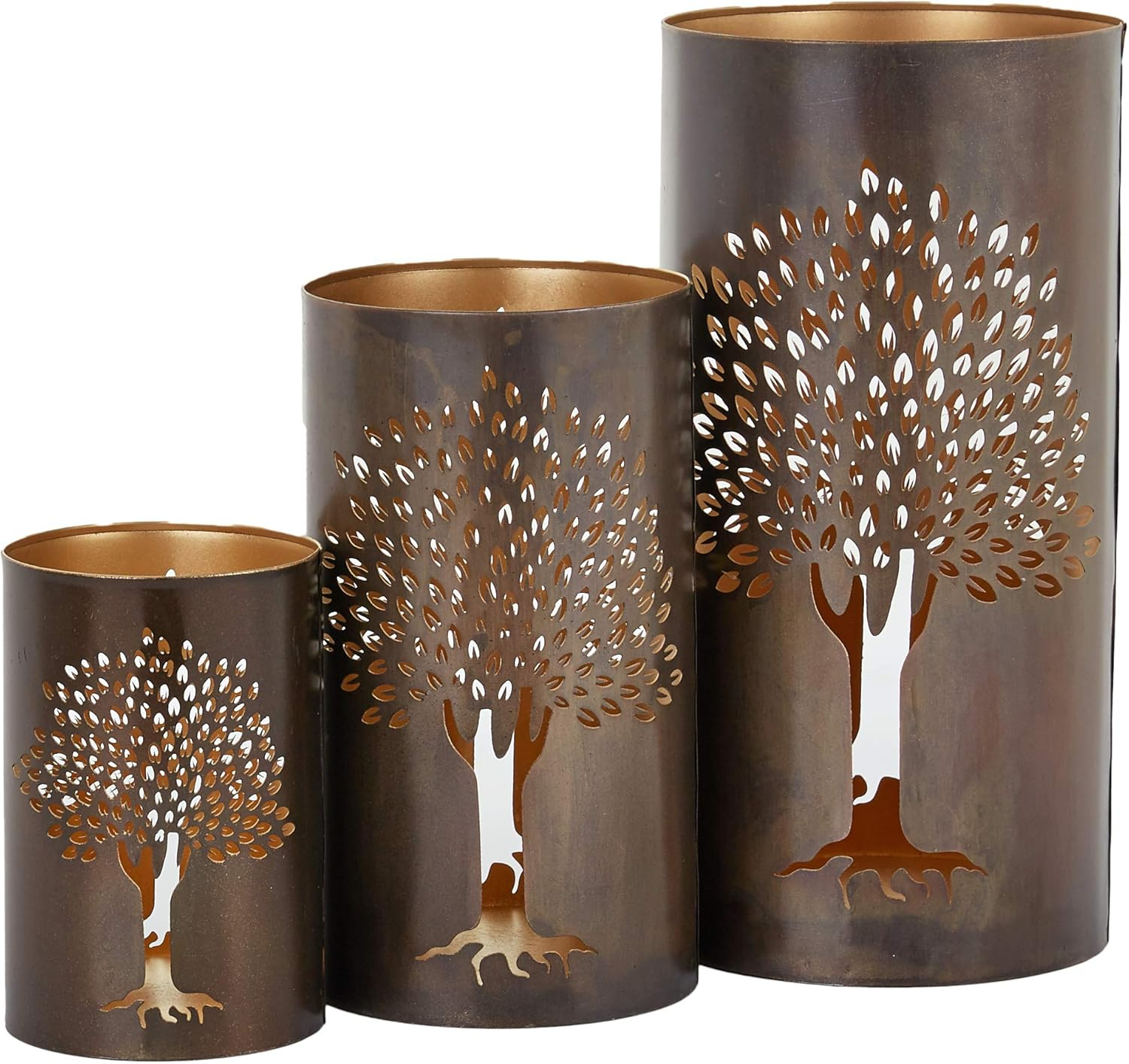 DecMode 3 Holder Copper Metal Tree Decorative Candle Lantern, Set of 3