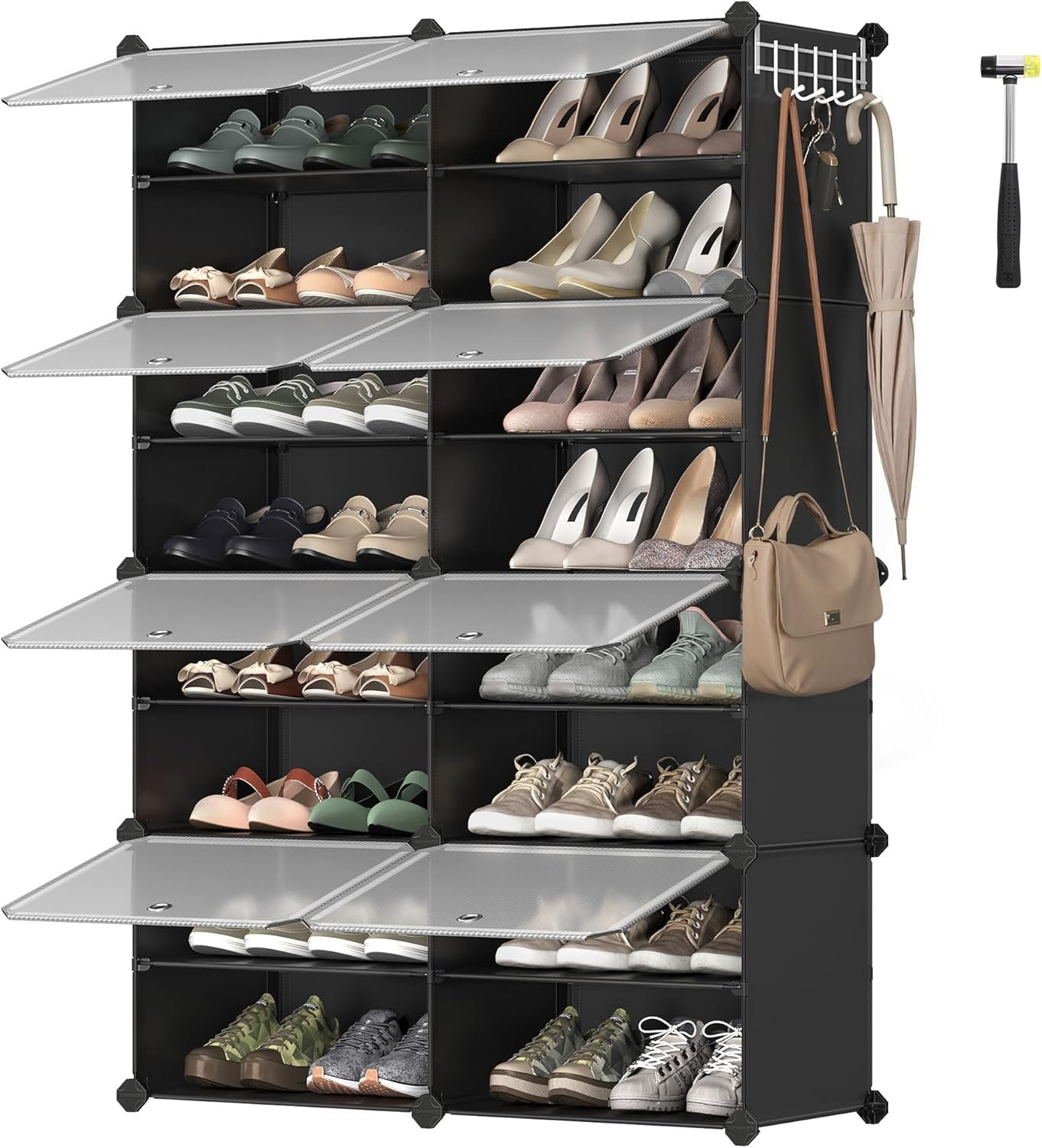 SONGMICS Shoe Rack Organizer, 8-Tier Shoe Storage Cabinet for Closet and Entryway, Holds 32 Pairs of Shoes, Adjustable, Black ULPC034B01