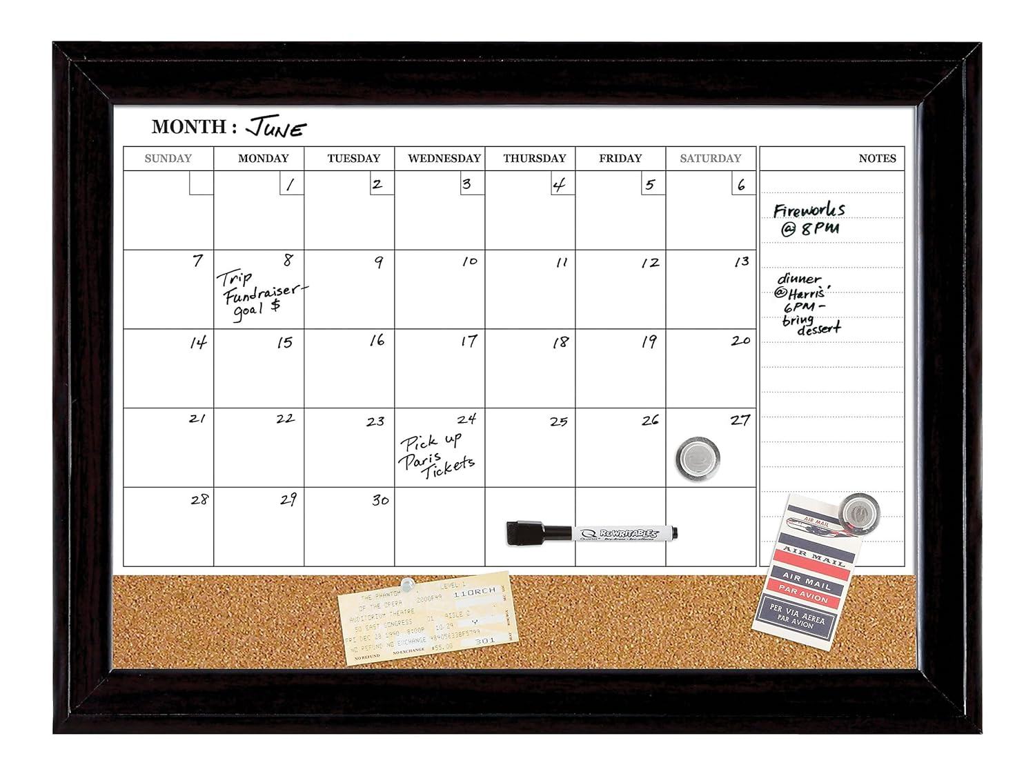 Quartet 79275 23 x 17 Home Decor Magnetic Combo Dry Erase Board with Cork Board on Bottom - Tan/White Surface/Espresso Wood Frame