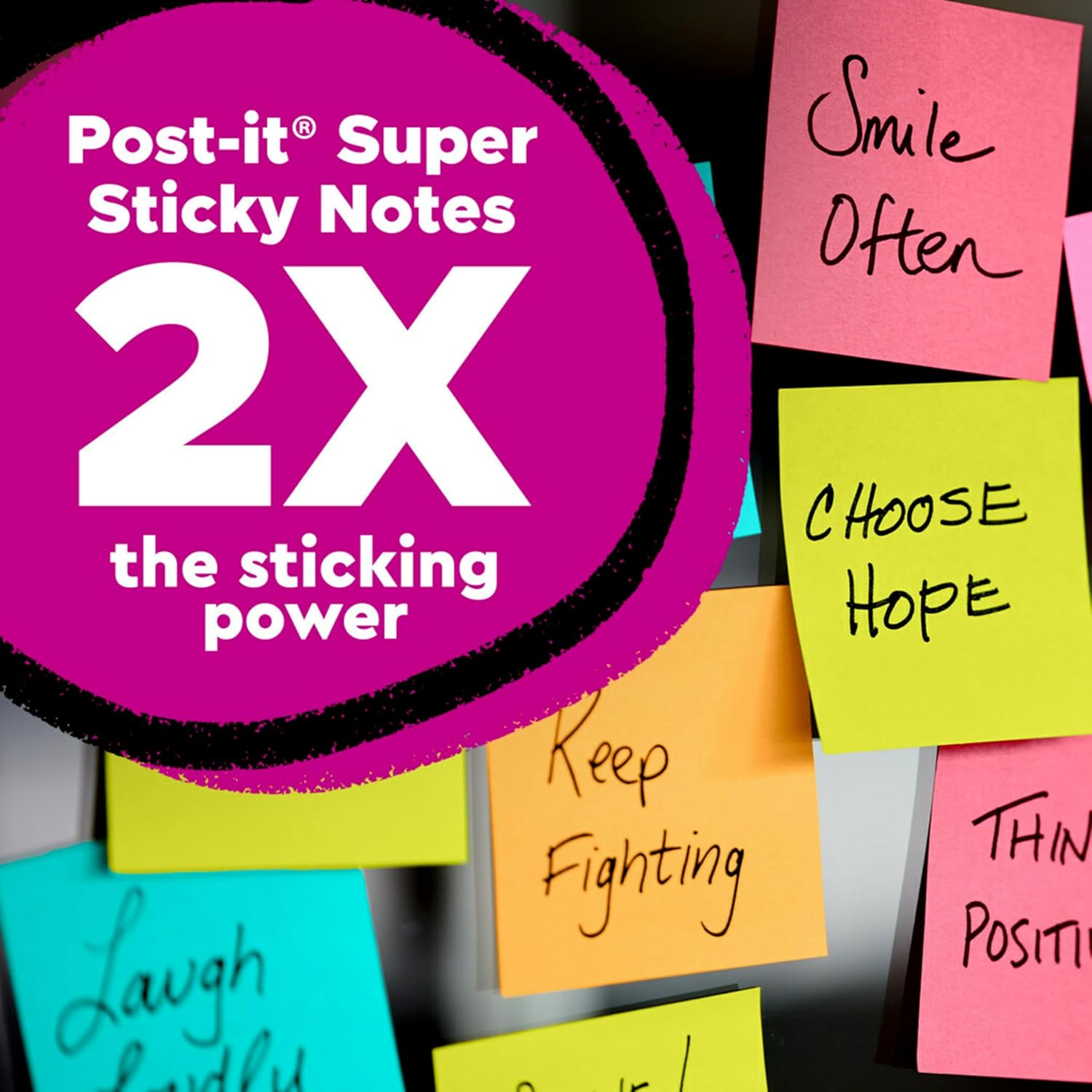 Post-it Super Sticky Notes Bus Pack, 3 x 3 Inches, Assorted, Pack of 24