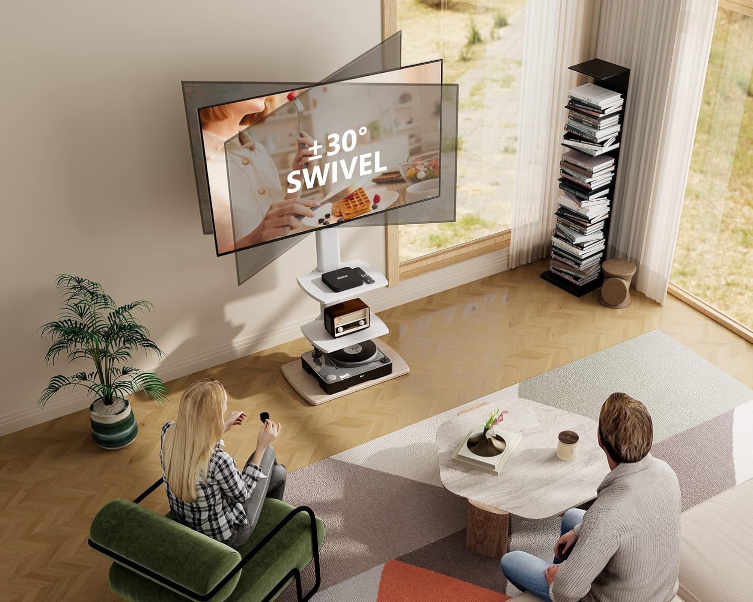 TV Stand for 32 39 40 43 49 50 55 60 65 70 Inch TVs Tall Floor TV Stands with Sturdy Wood Base Universal Corner Stand for Flat Panel Screen TVs Height Adjustable Shelves White…