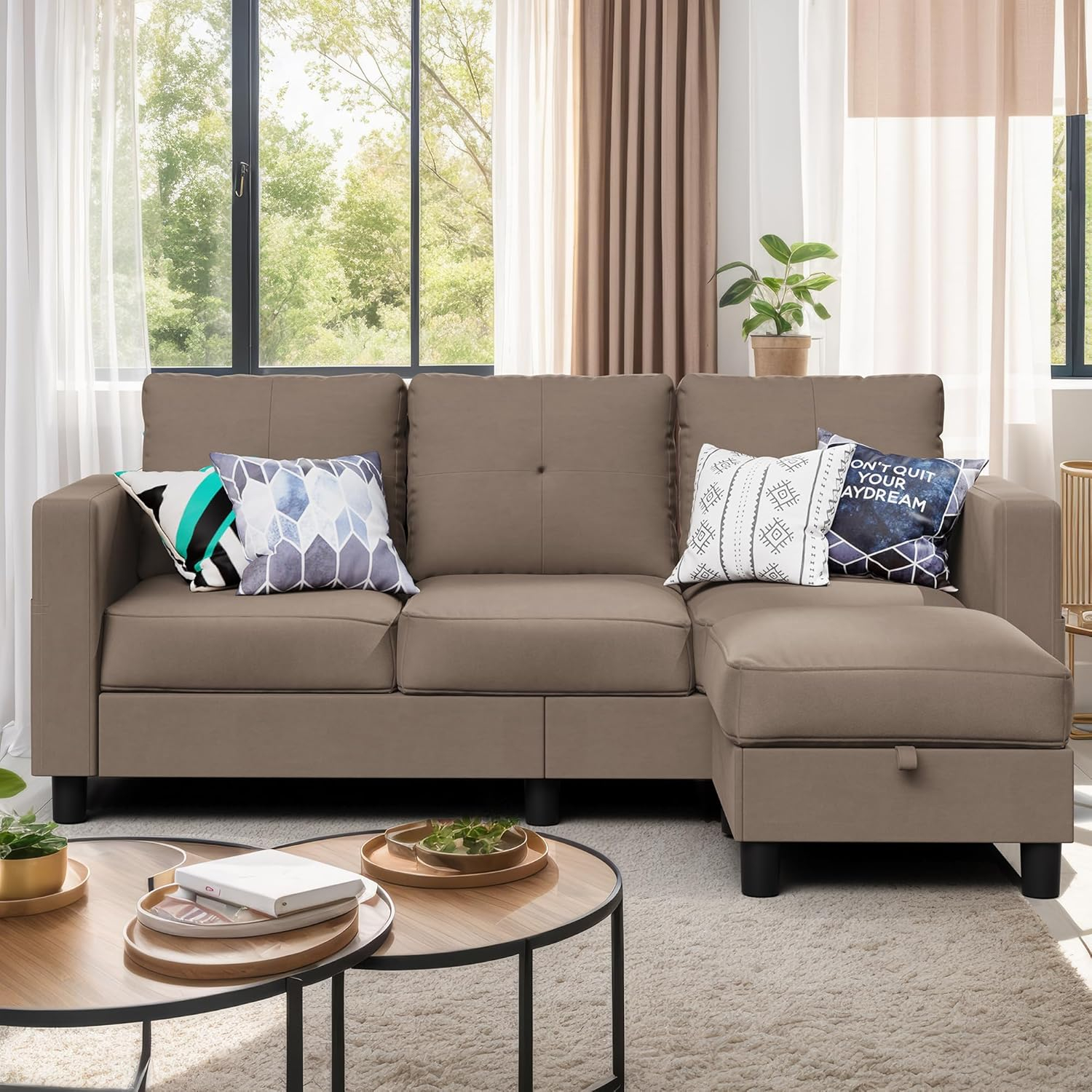 Shintenchi 79 Inch Convertible Sectional Sofa Couch, Modern Linen Fabric L-Shaped , 3-Seat Sofa Sectional with Reversible Chaise for Living Room, Apartment and Small Space (Dark Grey)