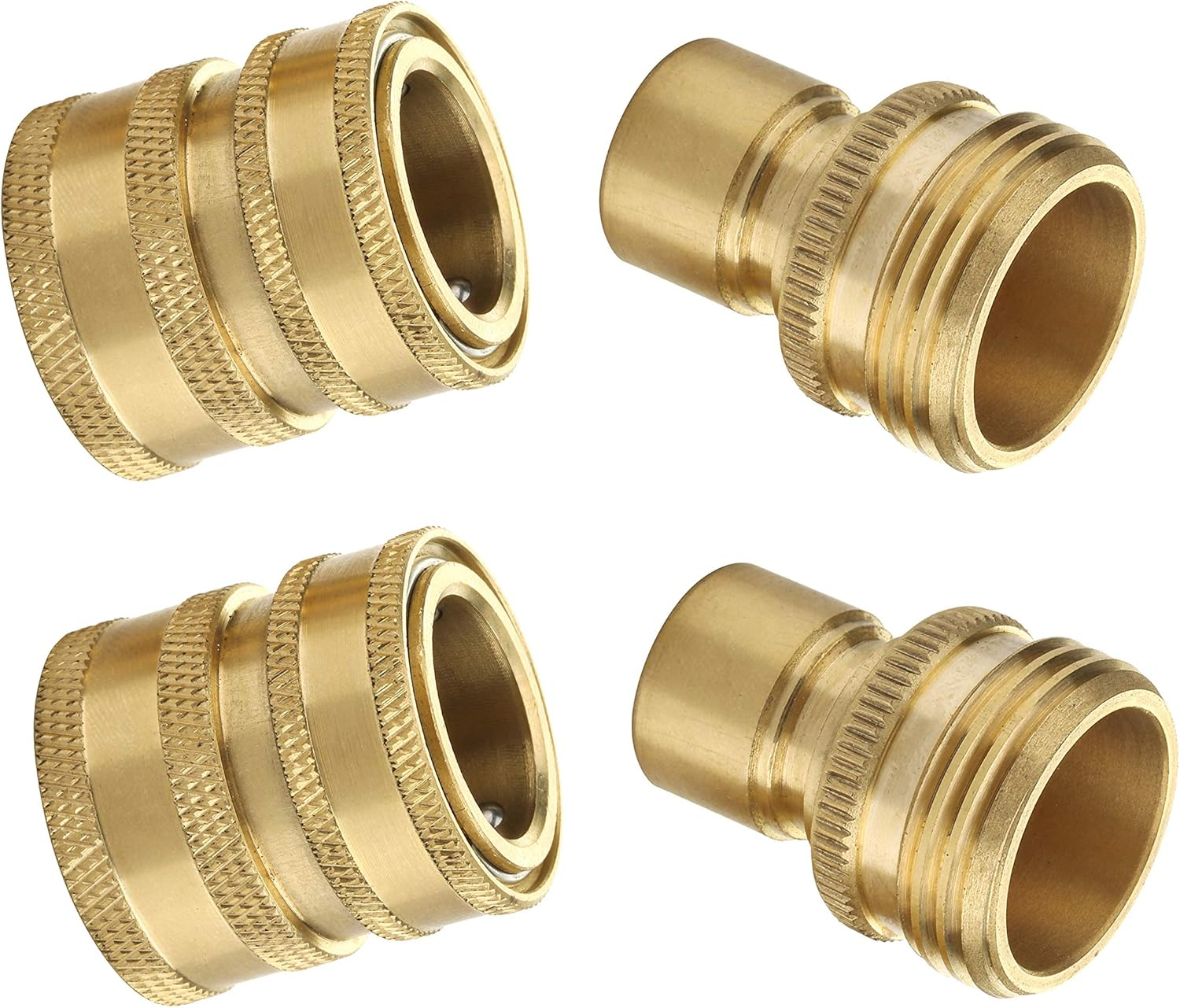 M MINGLE Garden Hose Quick Connect Fittings with Metal Springs, 3/4 inch GHT Solid Brass, Quick Connector Set, 2-Pack