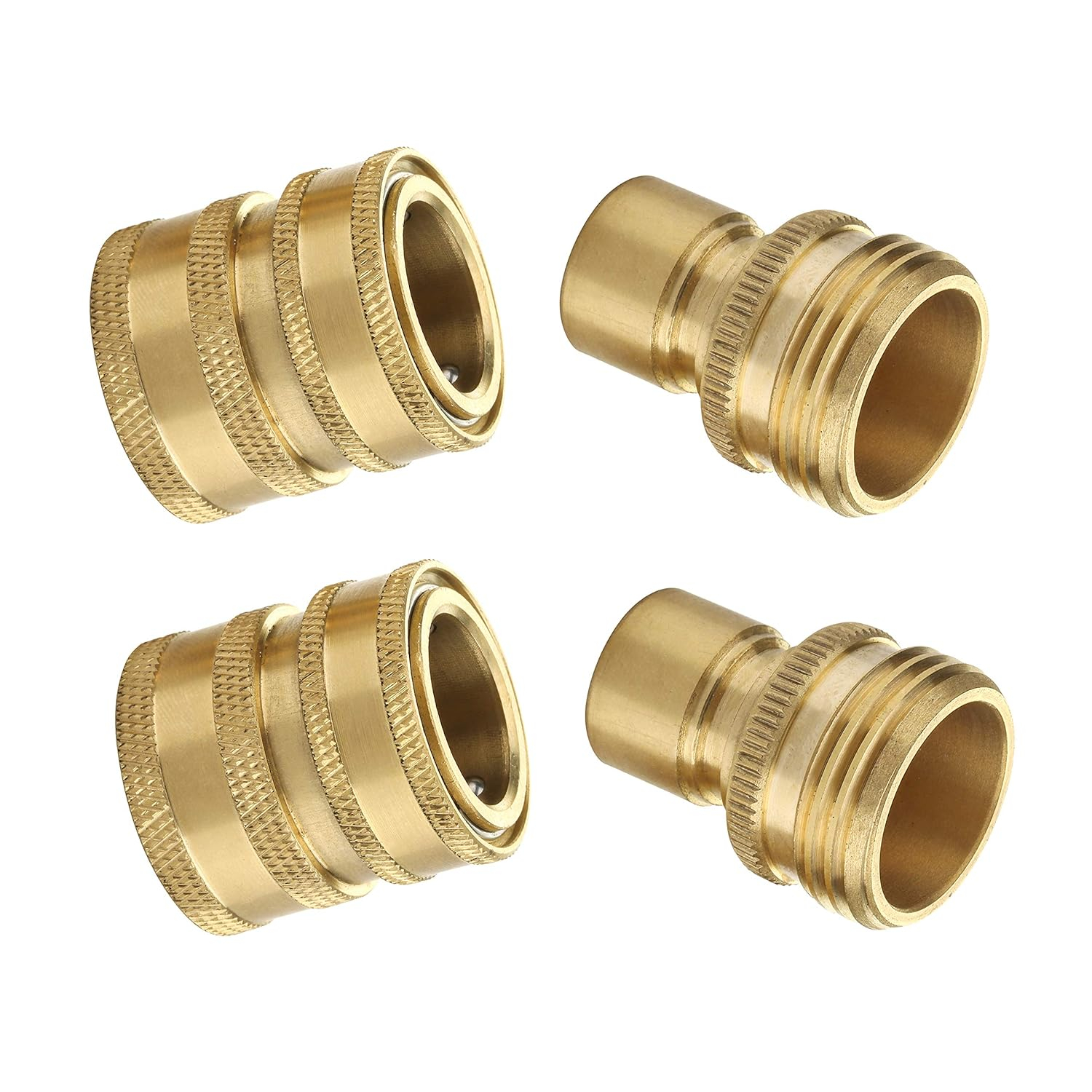 M MINGLE Garden Hose Quick Connect Fittings with Metal Springs, 3/4 inch GHT Solid Brass, Quick Connector Set, 2-Pack