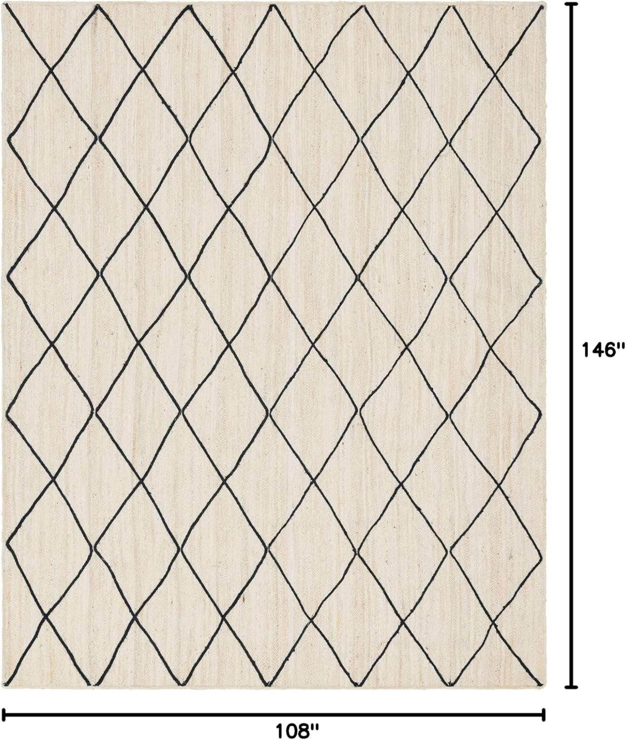 Unique Loom Braided Jute Collection Area Rug - Trellis (9'x 12' 2" Rectangle, Ivory and Black/ Black)
