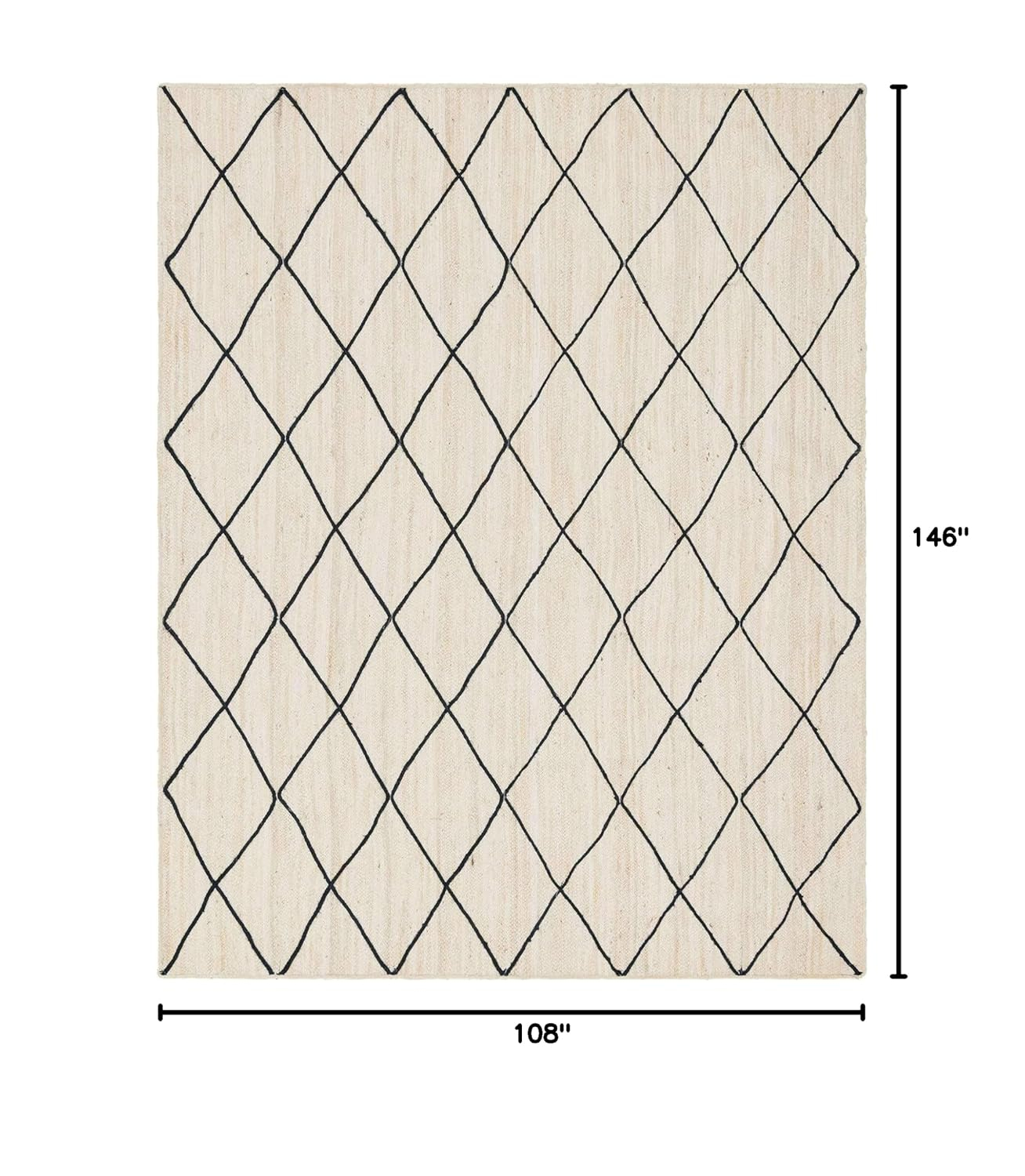 Hand-Braided Ivory and Black Jute-Cotton Trellis Rug