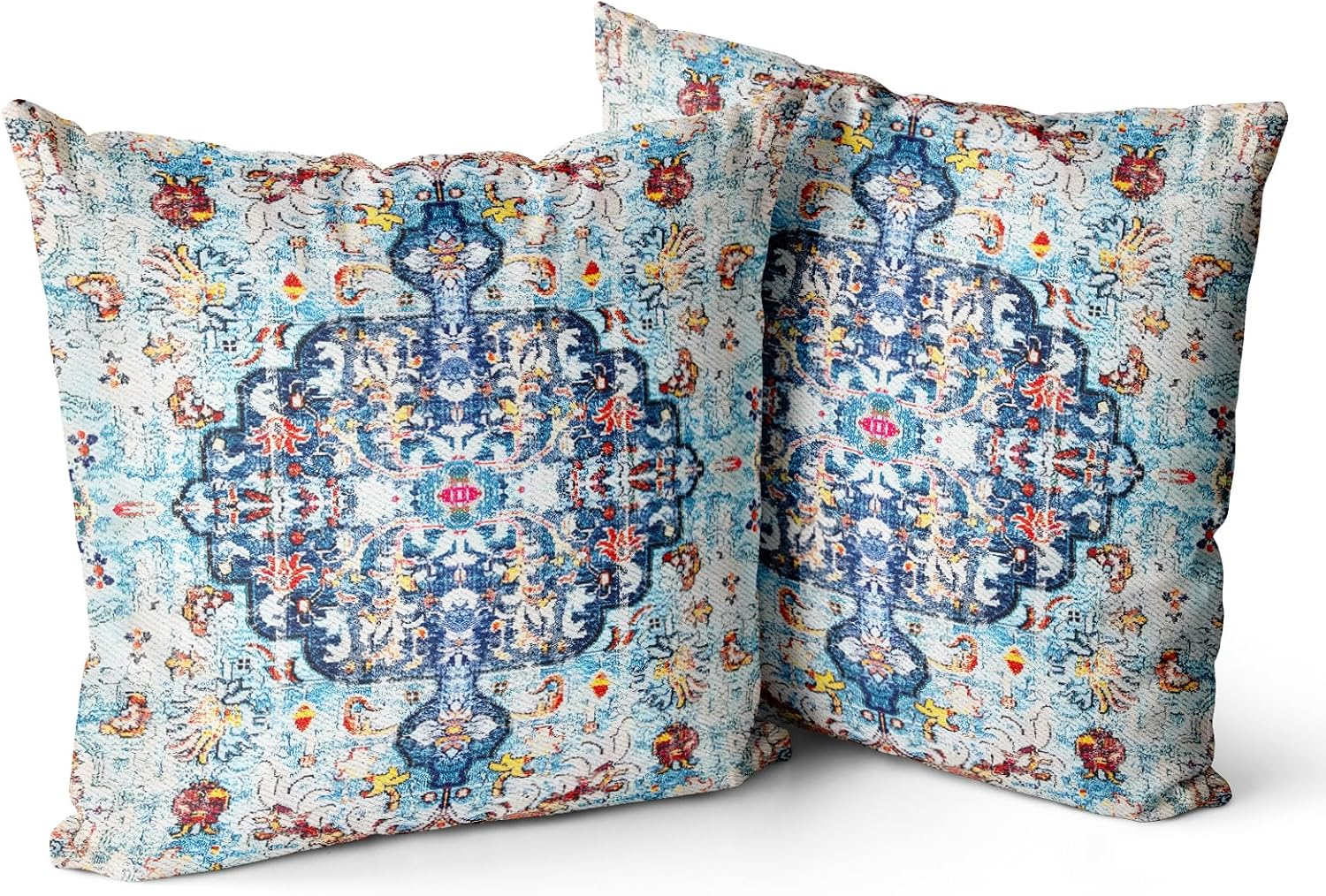 Boho Green Throw Pillow Covers 18x18 inch Set of 2,Bohemian Carpet Double Sided Pattern Soft Plush Cushion Cover for Couch Sofa Bed Decorative,Only Pillowcase (No Insert)