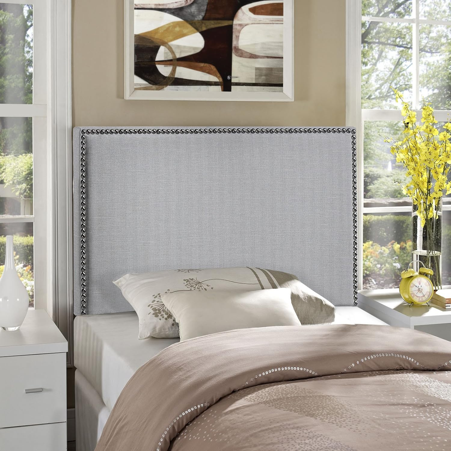Region Sky Gray Twin Nailhead Upholstered Headboard
