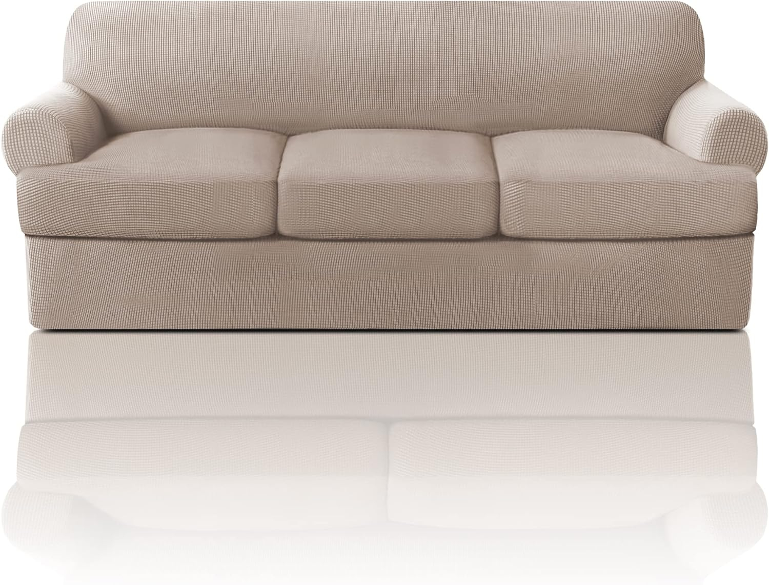 PrinceDeco T Cushion Sofa Slipcover 4 Pieces Sofa Covers for T Cushion Sofa Soft Couch Cover Sofa Slip Covers Furniture Covers with 3 Individual T Cushion Shape Seat Covers Machine Washable, Sand