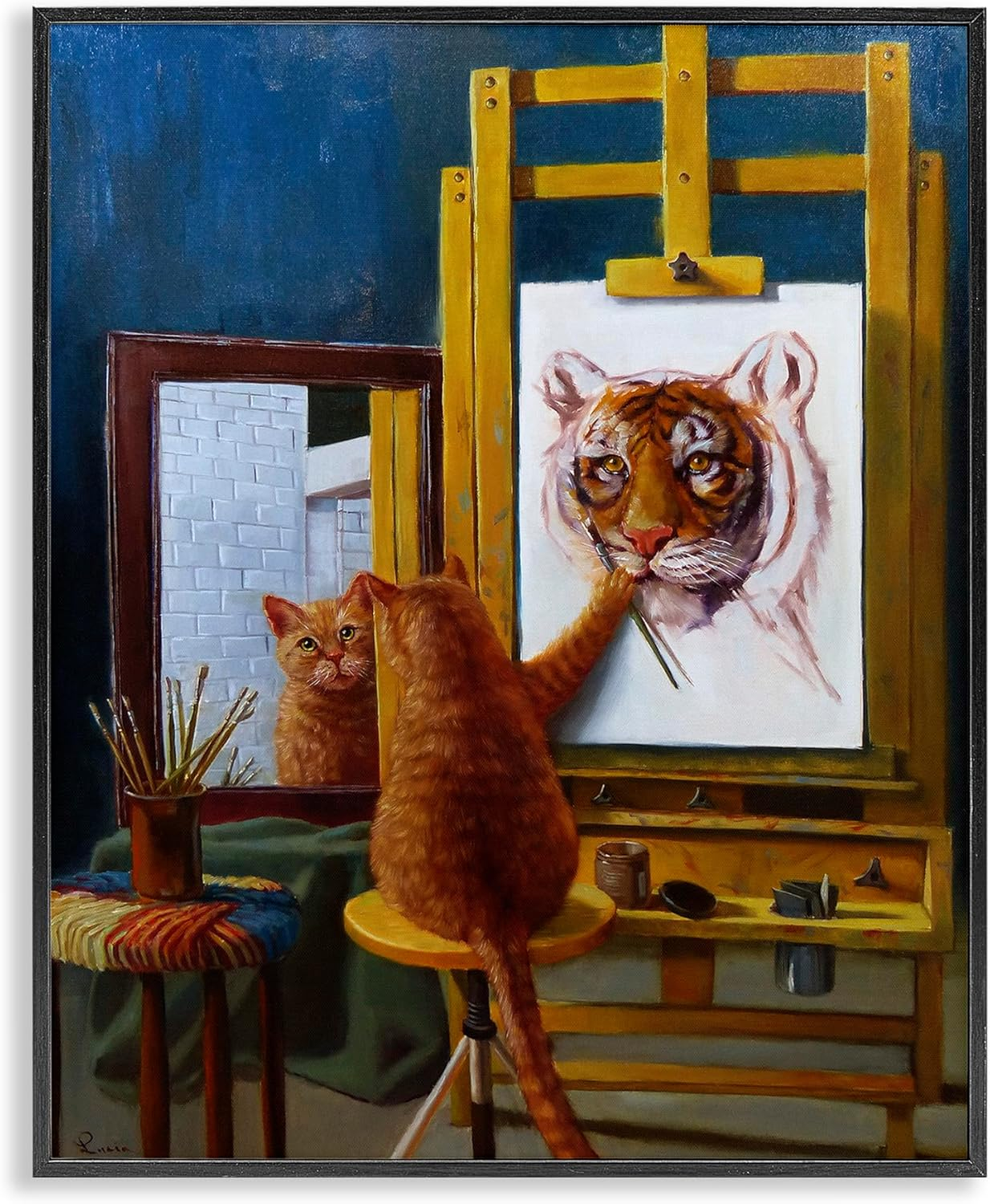 The Stupell Home Decor Collection Cat Confidence Self Portrait as a Tiger Funny Painting Framed Giclee Texturized Art, 11 x 1.5 x 14