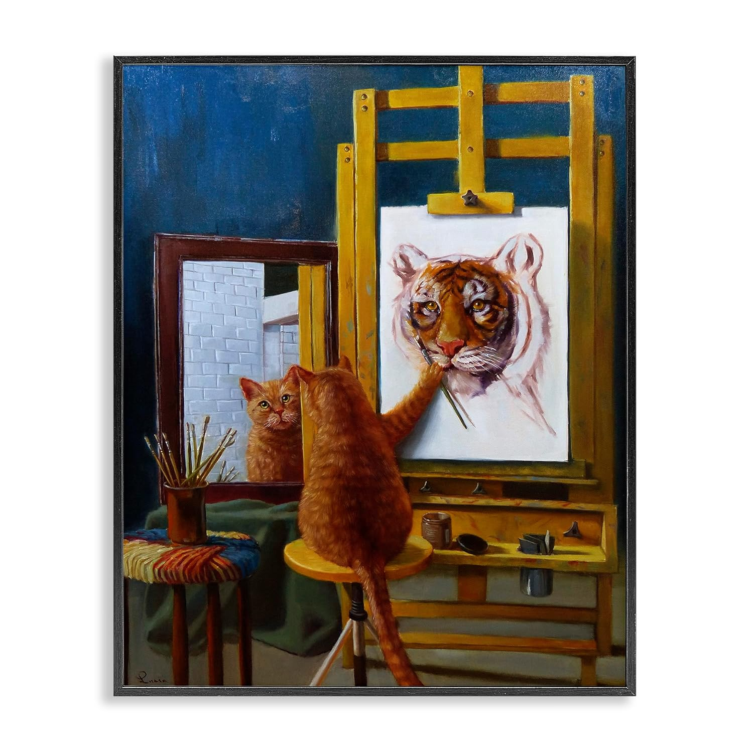 The Stupell Home Decor Collection Cat Confidence Self Portrait as a Tiger Funny Painting Framed Giclee Texturized Art, 11 x 1.5 x 14