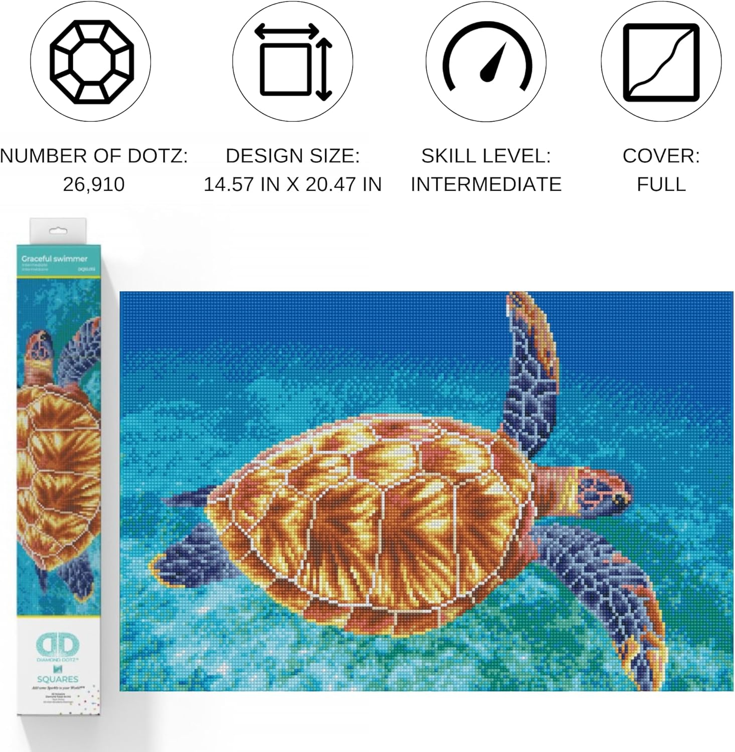Graceful Swimmer Turtle Square Diamond Painting Kit 14.57" x 20.47"