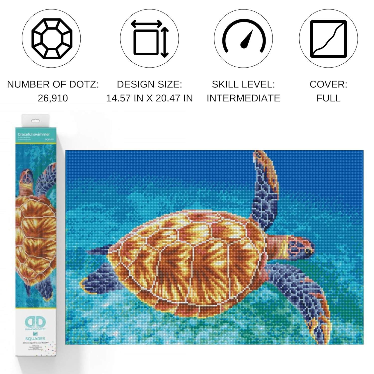Graceful Swimmer Turtle Square Diamond Painting Kit 14.57" x 20.47"