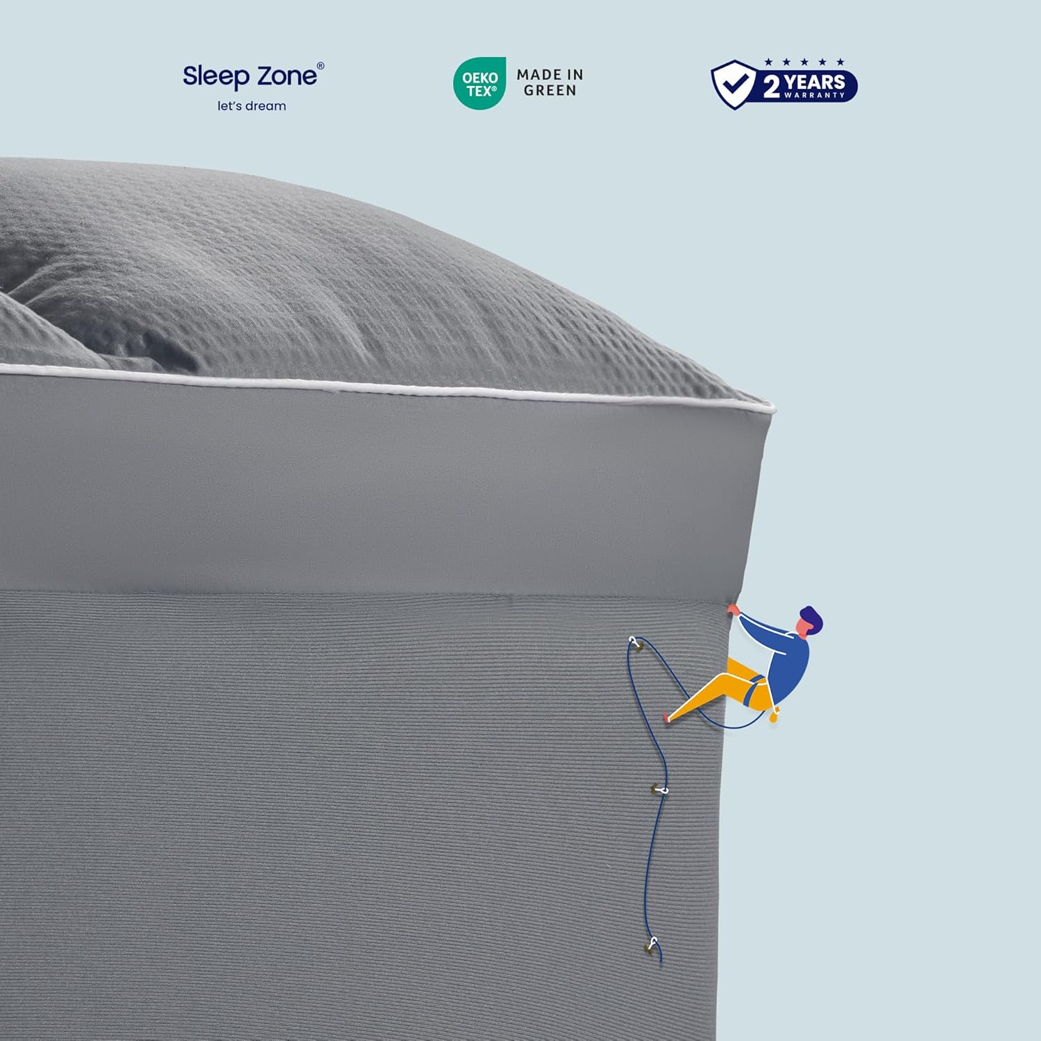 SLEEP ZONE Mattress Topper Full Size, Extra Thick Fitted Mattress Pad for Back Pain, Plush and Support Mattress Cover, Deep Pockets Mattress Protector, Hotel Quality (Grey, Full)