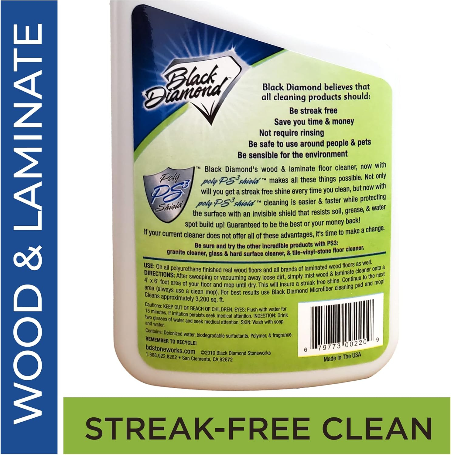 Black Diamond Laminate Floor Cleaner and Hardwood Floor Cleaner Spray - Versatile Solution Safe for Vinyl Floors, Wood Floors, and Engineered Hardwood Floors - 1-Quart.