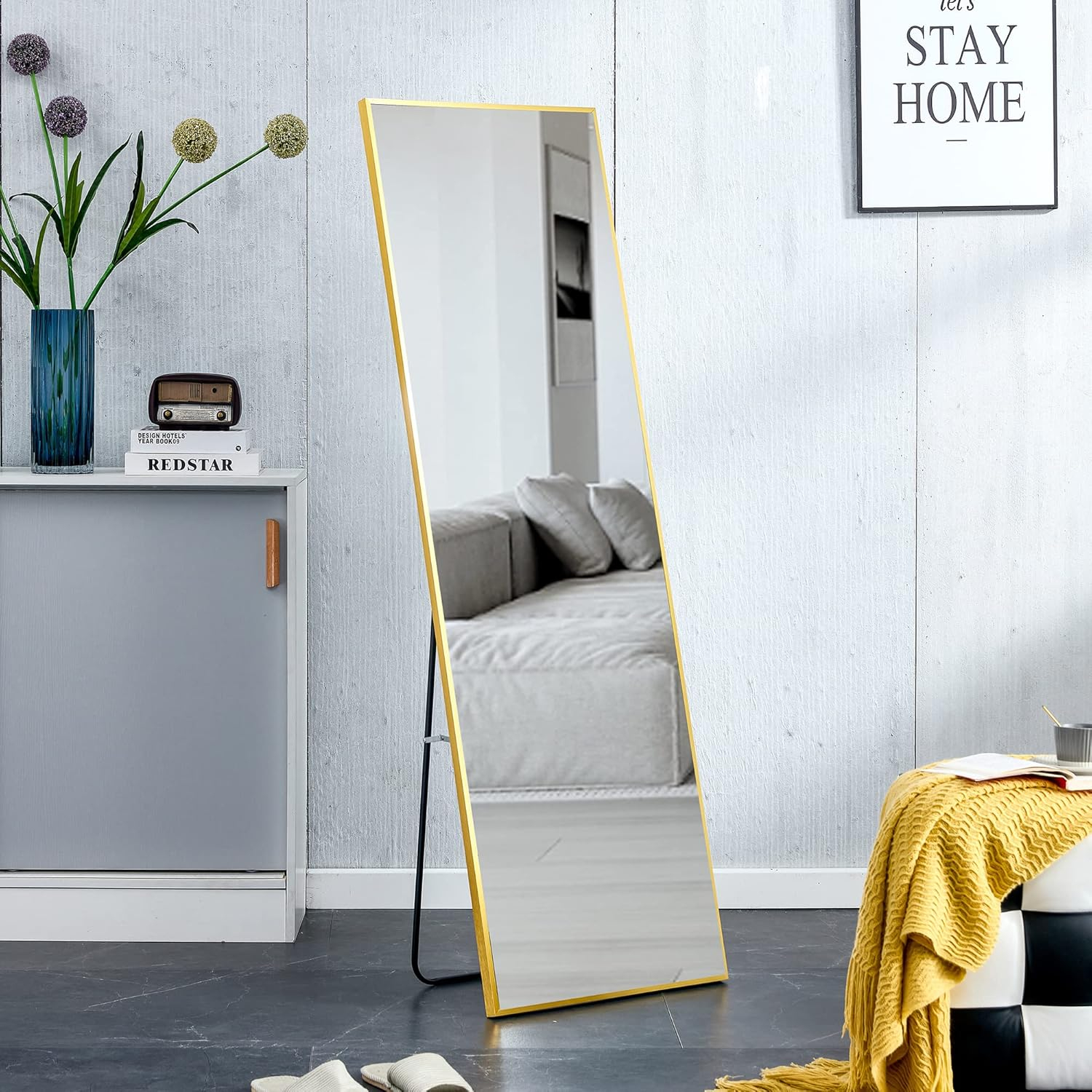 Full Length Mirror with Stand, 63""*20""Floor Mirror with Aluminum Alloy Frame, Standing Full Body Mirror,Wall-Mounted Mirrors,for Living Room,Bedroom,Cloakroom,Golden