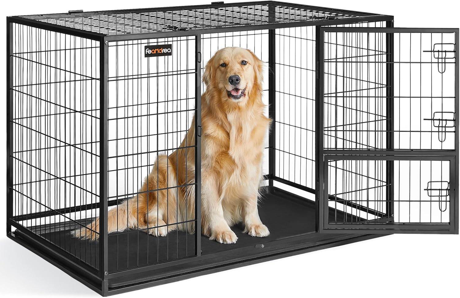 Extra Large Black Heavy-Duty Metal Dog Crate with Removable Tray