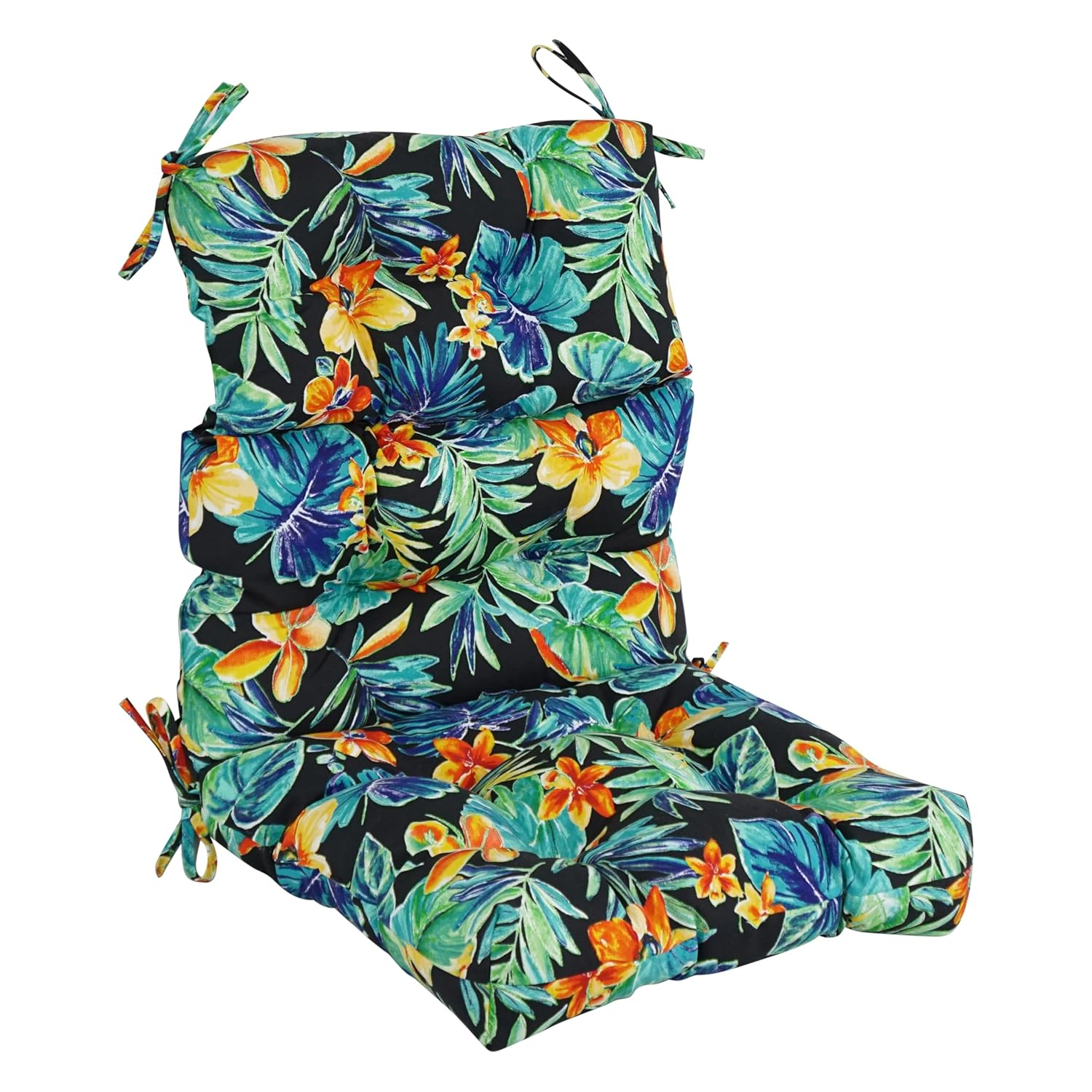 Black Floral Polyester Outdoor Chair Cushion, 20" x 42"
