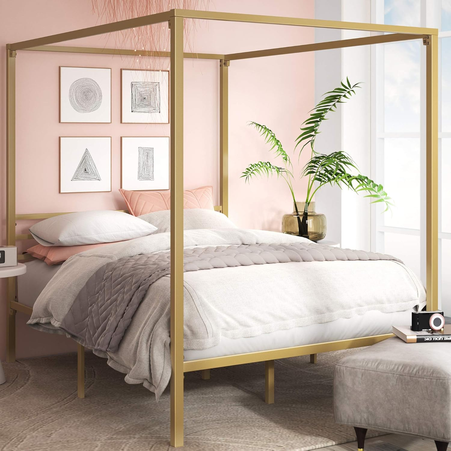 Zinus Patricia 72" Gold Metal Canopy Platform Bed Frame, Full