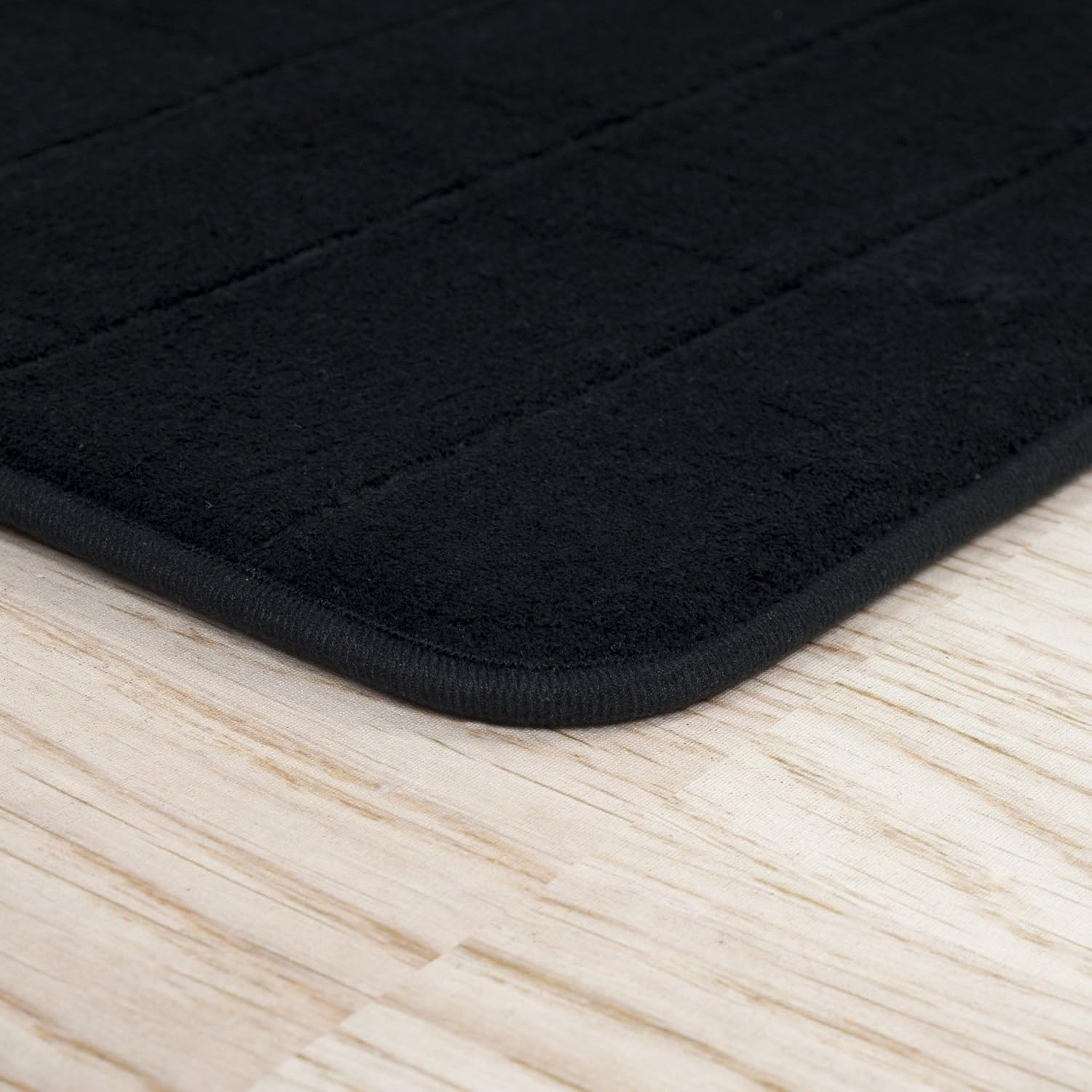 Lavish Home Bathroom Rugs - 2-Piece Memory Foam Bath Mats with Microfiber Top - Non-Slip Absorbent Rugs for Shower, Laundry, or Kitchen (Black)