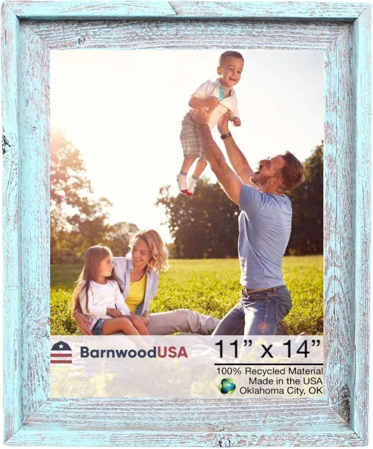 Rustic Farmhouse 11 in. x 14 in. Robins Egg Blue Reclaimed Wood Picture Frame (1.5 in. Molding)