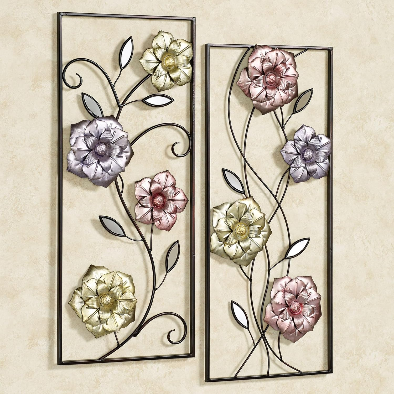 Glorious Summer Floral Rectangular Wall Art Panels with Metallic Accents