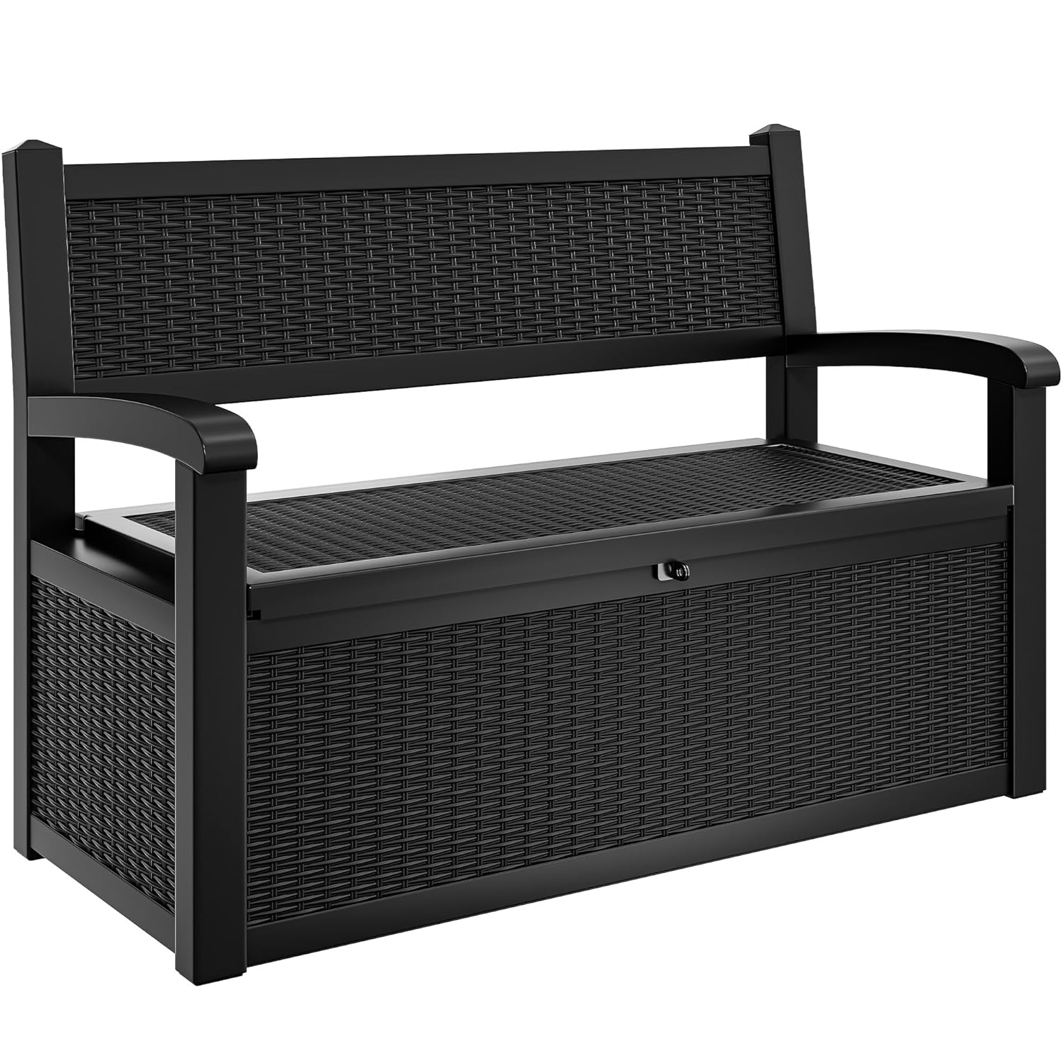 YITAHOME 32 Gallon Rattan Deck Box, Indoor Outdoor Storage Box for Patio Furniture, Pool Accessories, Cushions, Garden Tools, Sports Equipment, Waterproof Resin with Lockable Lid & Side Handles, Black