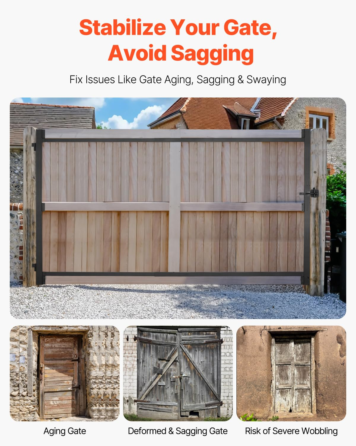 VEVOR Gate Building Kit, Fits 60 to 96 in Wide Openings, Up from 6 to 7 ft High Fence, Adjustable Gate Building Kit, Anti Sag Full Gate Frame Kit with Latch Lock, Screw, for Wooden Fence, Iron, Black