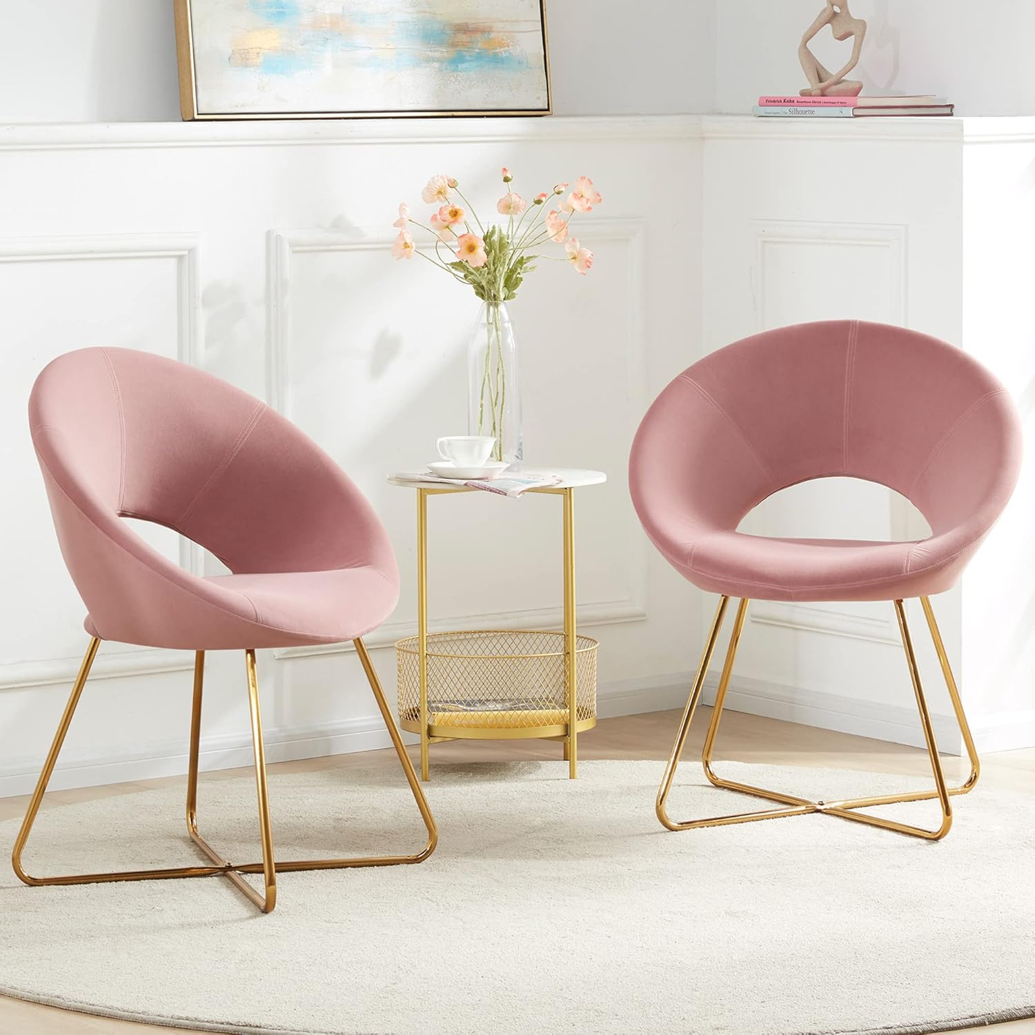 BELLEZE Velvet Modern Accent Chair Vanity Chair Set of 2, Comfy Makeup Chair with Back Living Room Chair, Upholstered Dining Chairs Leisure Armchair with Golden Metal Legs - Ezra (Dark Grey)