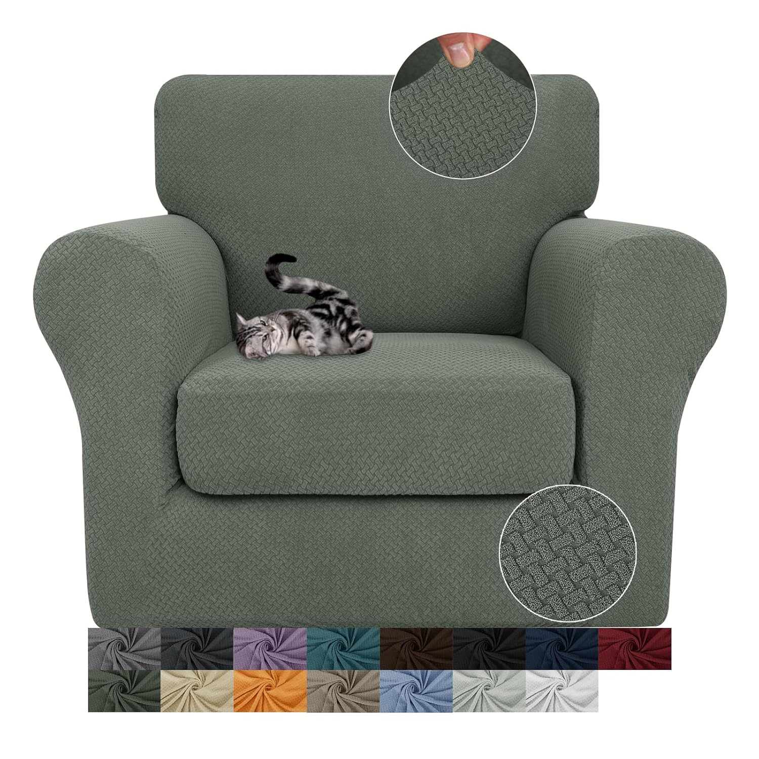 JIVINER 2 Pieces Armchair Covers for Living Room Stretch Chair Slipcovers with 1 Seat Cushion Covers Thick Fitted Couch Cover for Pet Dogs Furniture Protector (Chair, Light Blue)