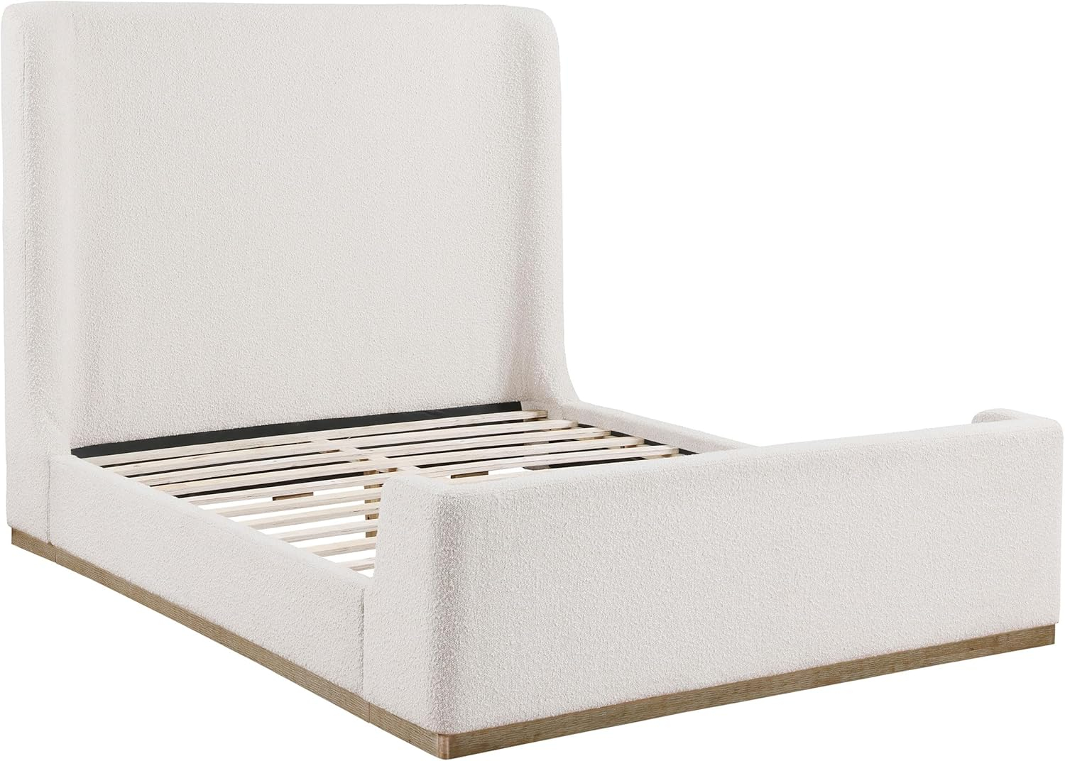 Cream Boucle Upholstered King Platform Bed with Wingback Headboard