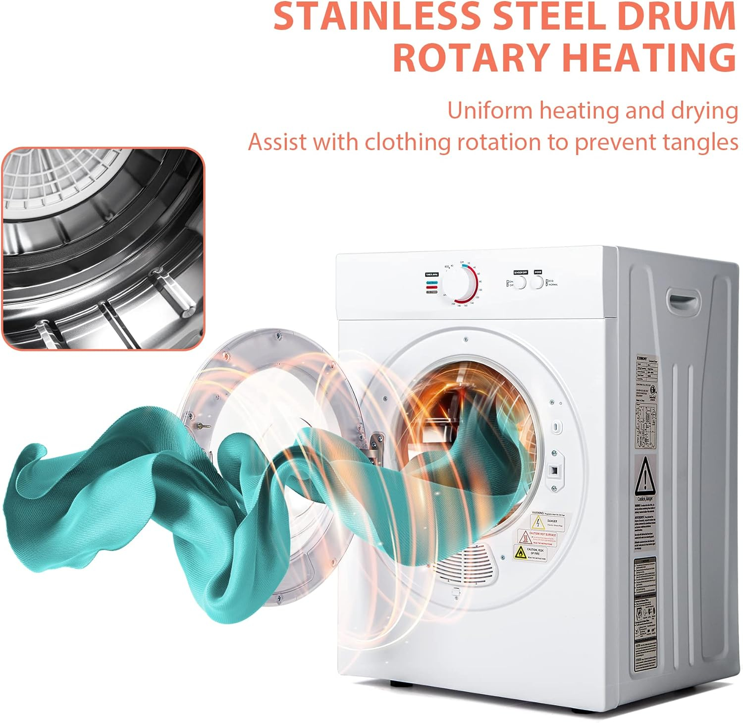 Compact White Stainless Steel Portable Front Load Dryer