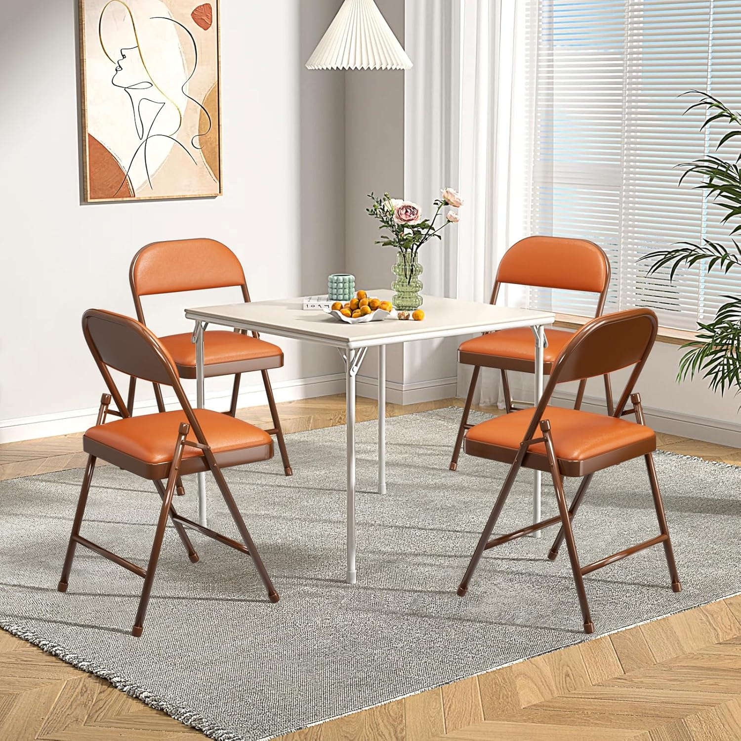 SKOK 4 Pack Padded Folding Chairs with Upholstered Cushion & Back, Padded Seats for Indoor & Outdoor, Portable Stackable Commercial Foldable Chairs with Metal Frame for Events, Wedding Party