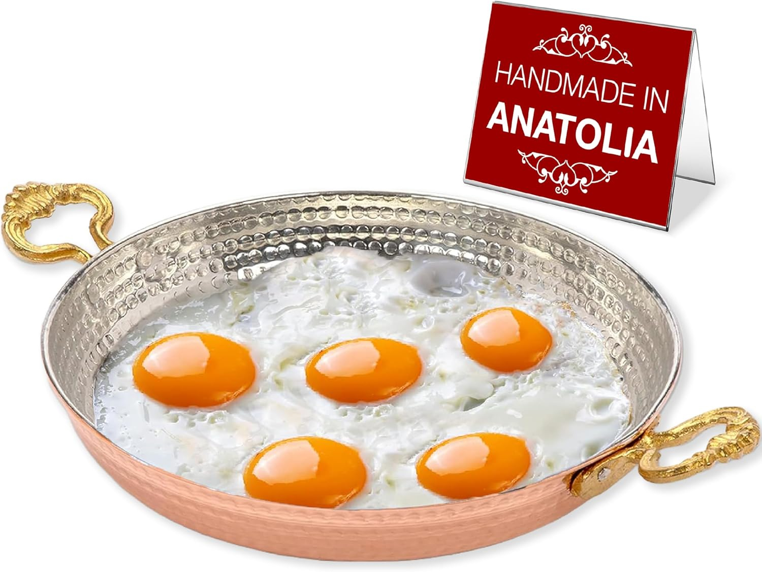 Hammered Copper Food Safe  Egg Omelet Pan Sahan, Copper Round Chef Pan, Traditional Handcrafted Copper Pan, 8.7 Inches (22 cm)