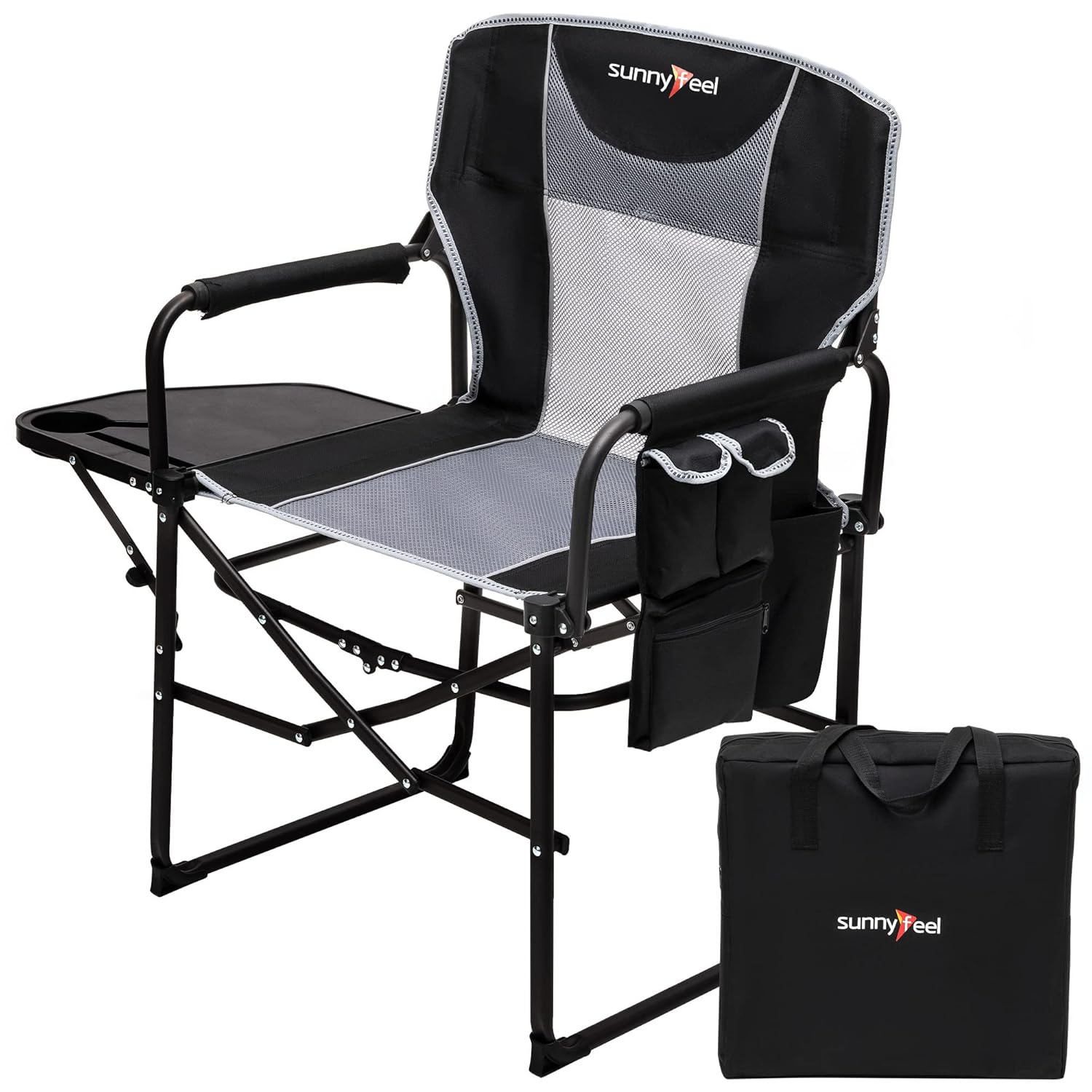 SUNNYFEEL Camping Directors Chair, Heavy Duty,Oversized Portable Folding Chair with Side Table, Pocket for Beach, Fishing,Trip,Picnic,Lawn,Concert Outdoor Foldable Camp Chairs