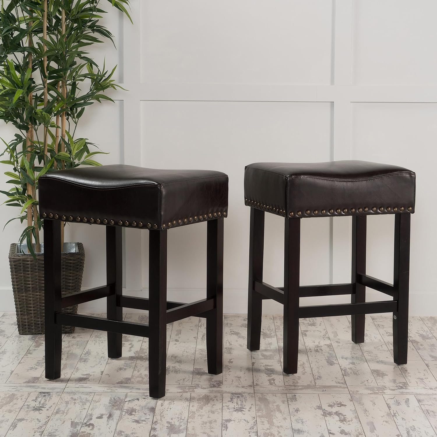 Christopher Knight Home Laramie Bonded Leather Backless Counterstools, 2-Pcs Set, Black