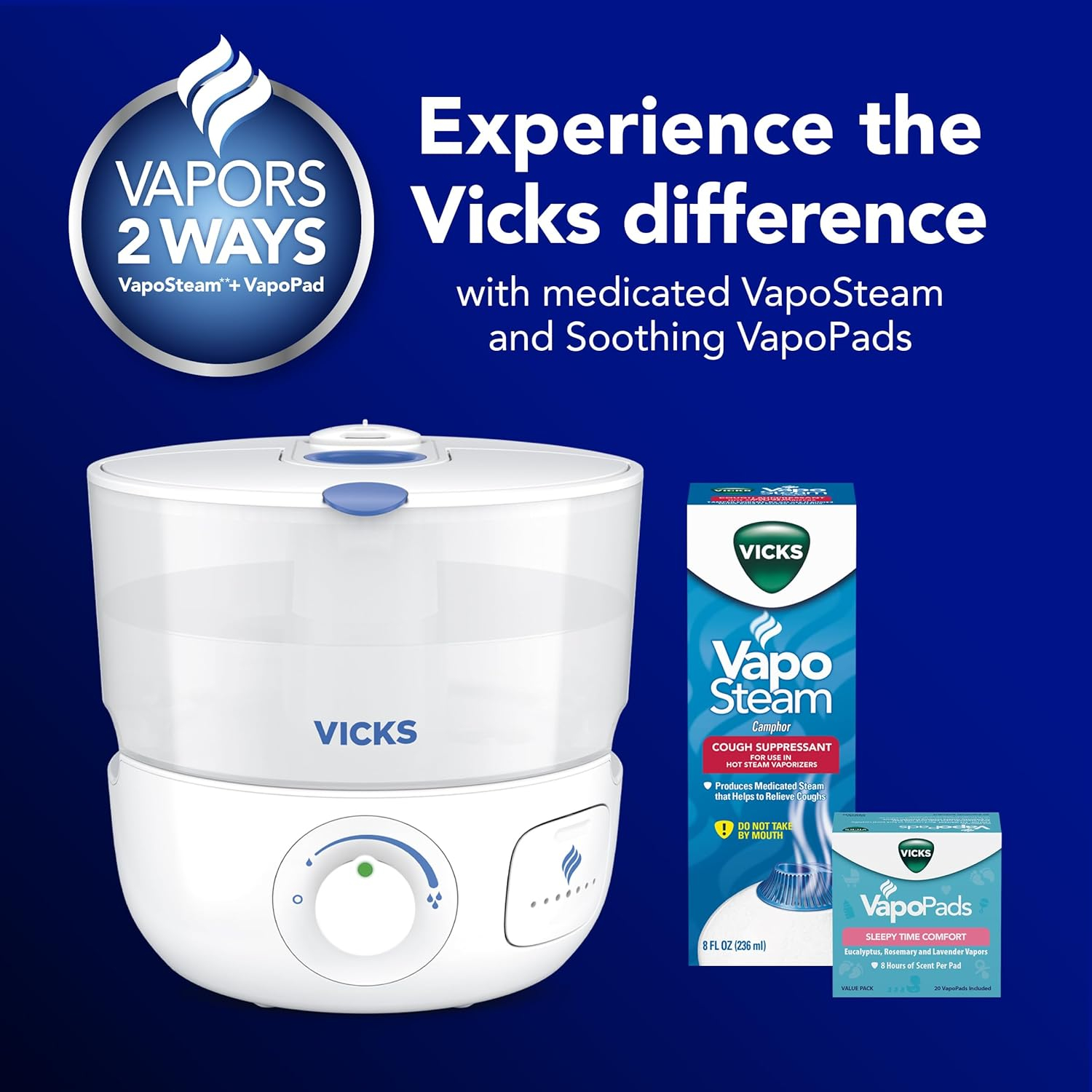 Vicks EasyCare + Top Fill Ultrasonic Cool Mist Humidifier, 400 sq ft, White, VUL585