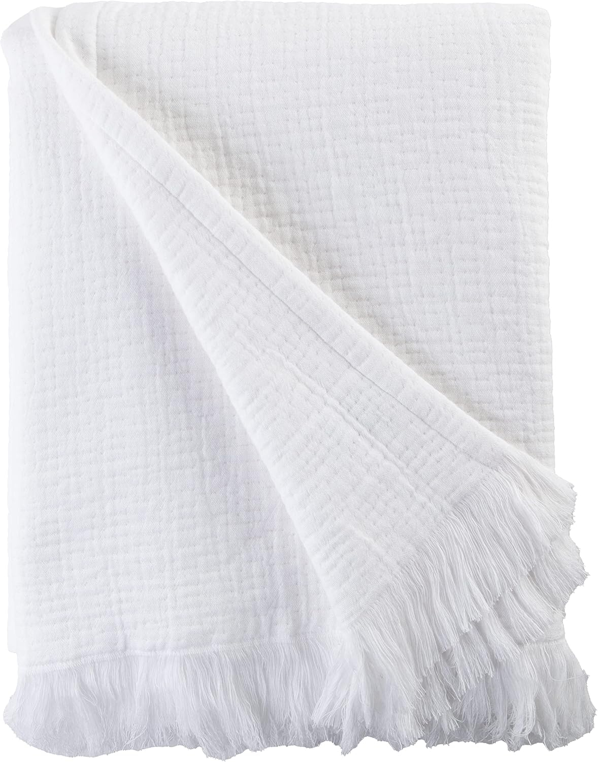 Sticky Toffee Muslin Throw Blanket for Adults, 100% Cotton, 60x50 in, Soft Lightweight and Breathable Throw for Couch, White