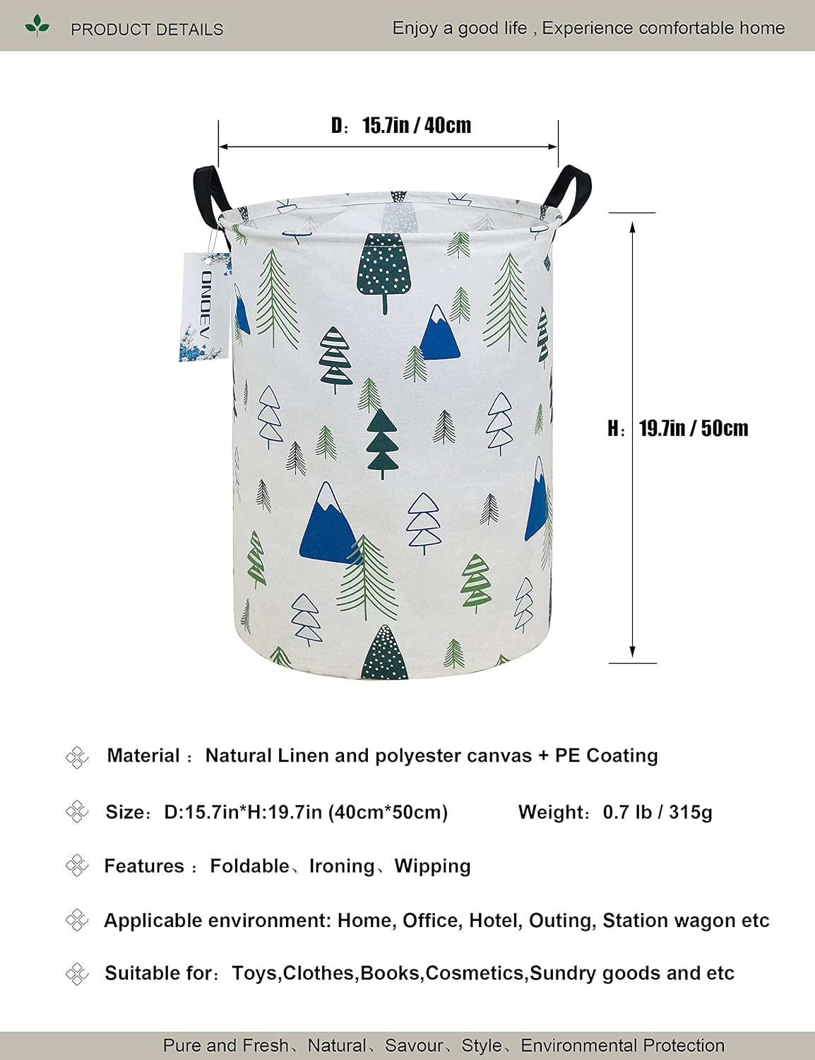 Round Fabric Storage Bin,Decorative Basket,Organizer Basket with Handles,for Clothes Storage,books and 19.7inch(H) x 15.7inch(D)