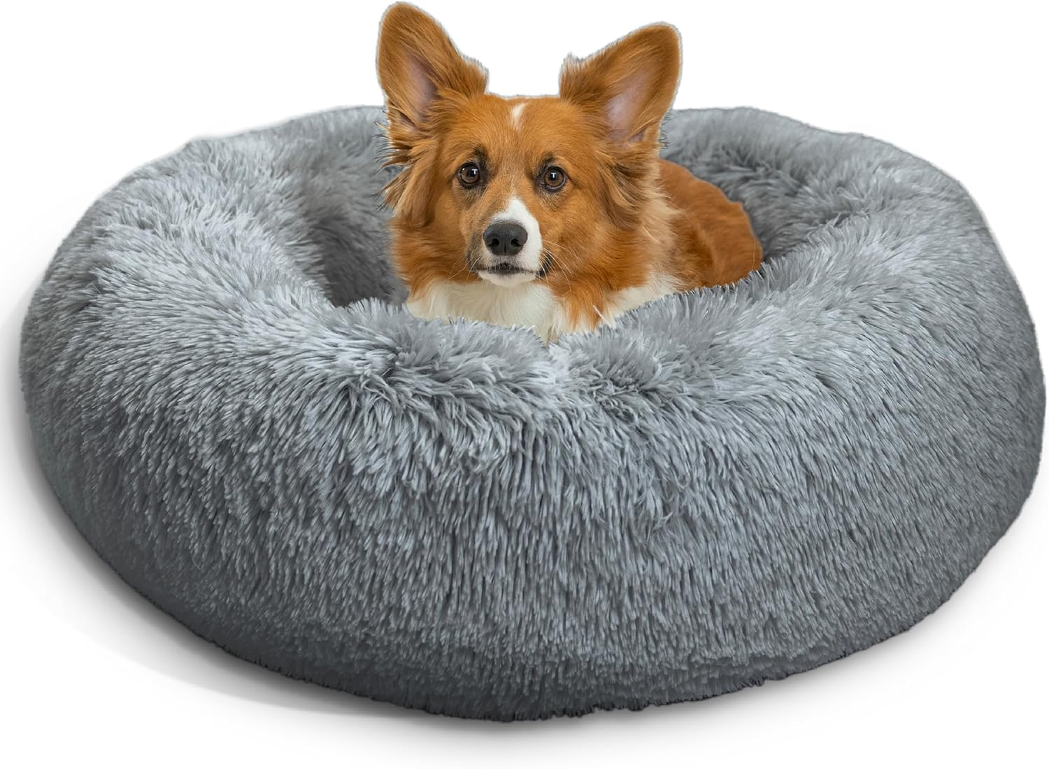 Best Friends by Sheri The Original Calming Donut Dog and Cat Bed in Shag Fur Gray, Small 23x23"